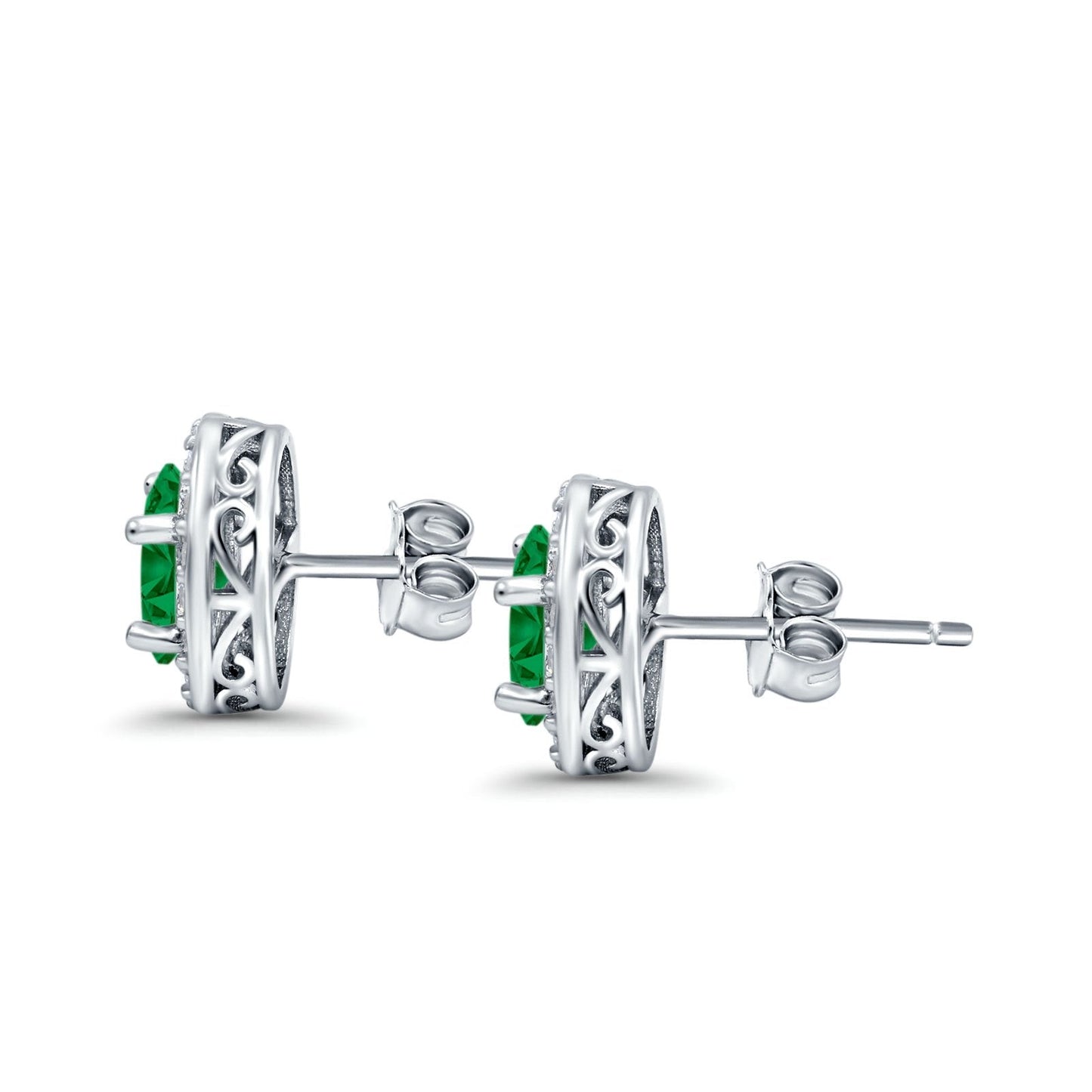 Oval Simulated Green Emerald CZ Wedding Stud Earrings