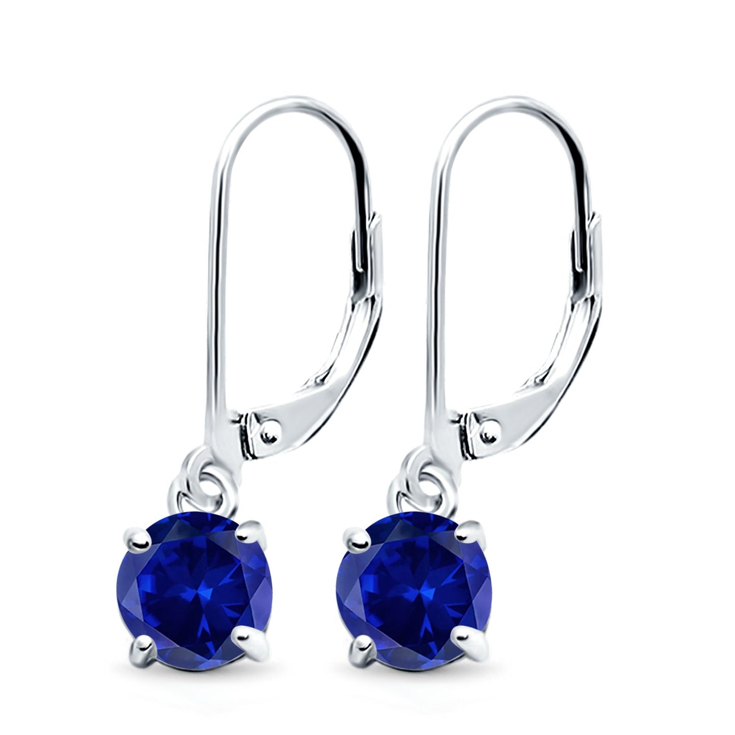 Lever Back Earring Round Simulated Blue Sapphire CZ (2mm-10mm)