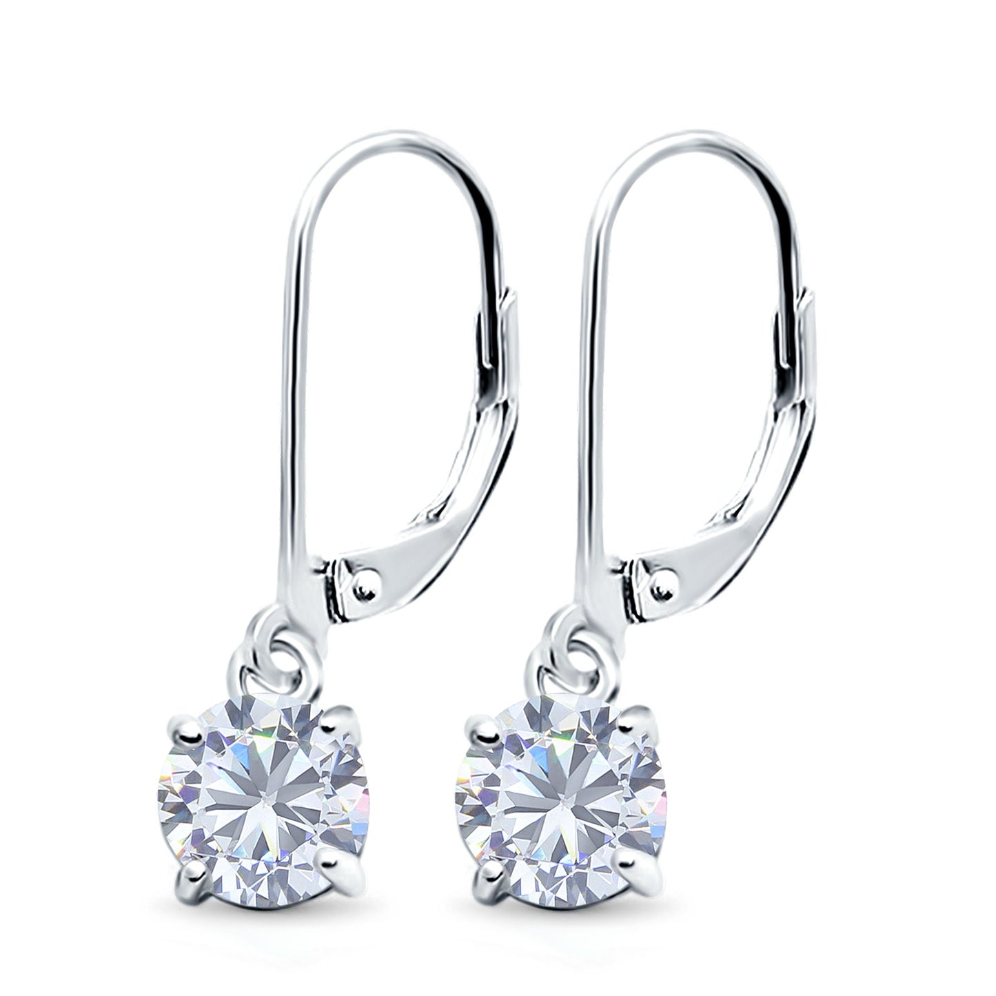 Lever Back Earring Round Simulated Cubic Zirconia (2mm-10mm)