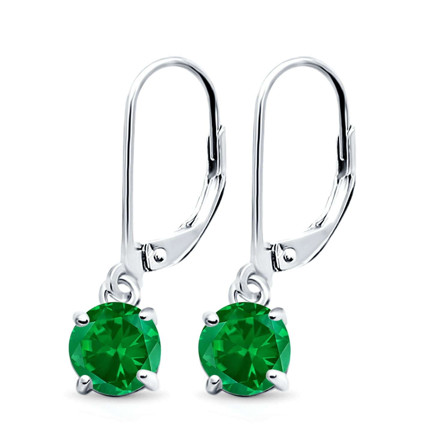 Lever Back Earring Round Simulated Green Emerald CZ (2mm-10mm)