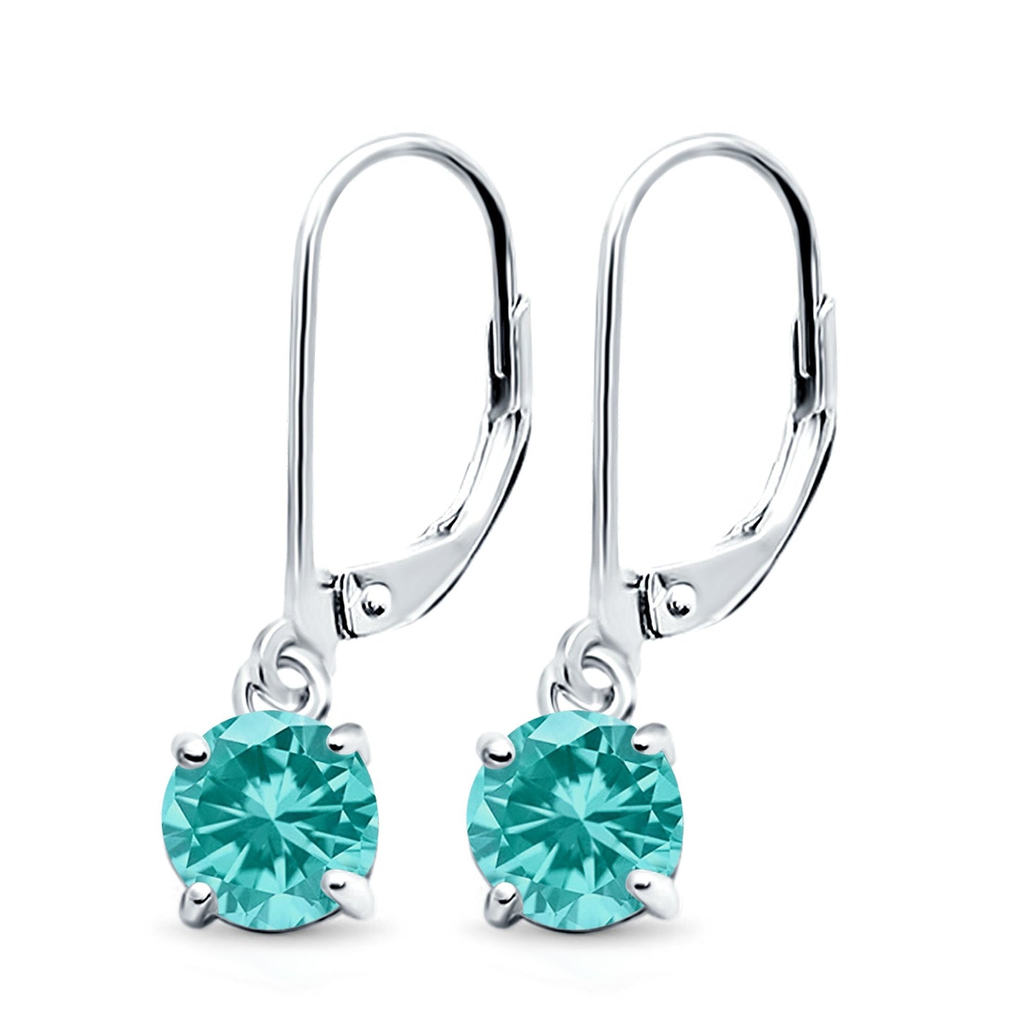 Lever Back Earring Round Simulated Paraiba Tourmaline CZ (2mm-10mm)