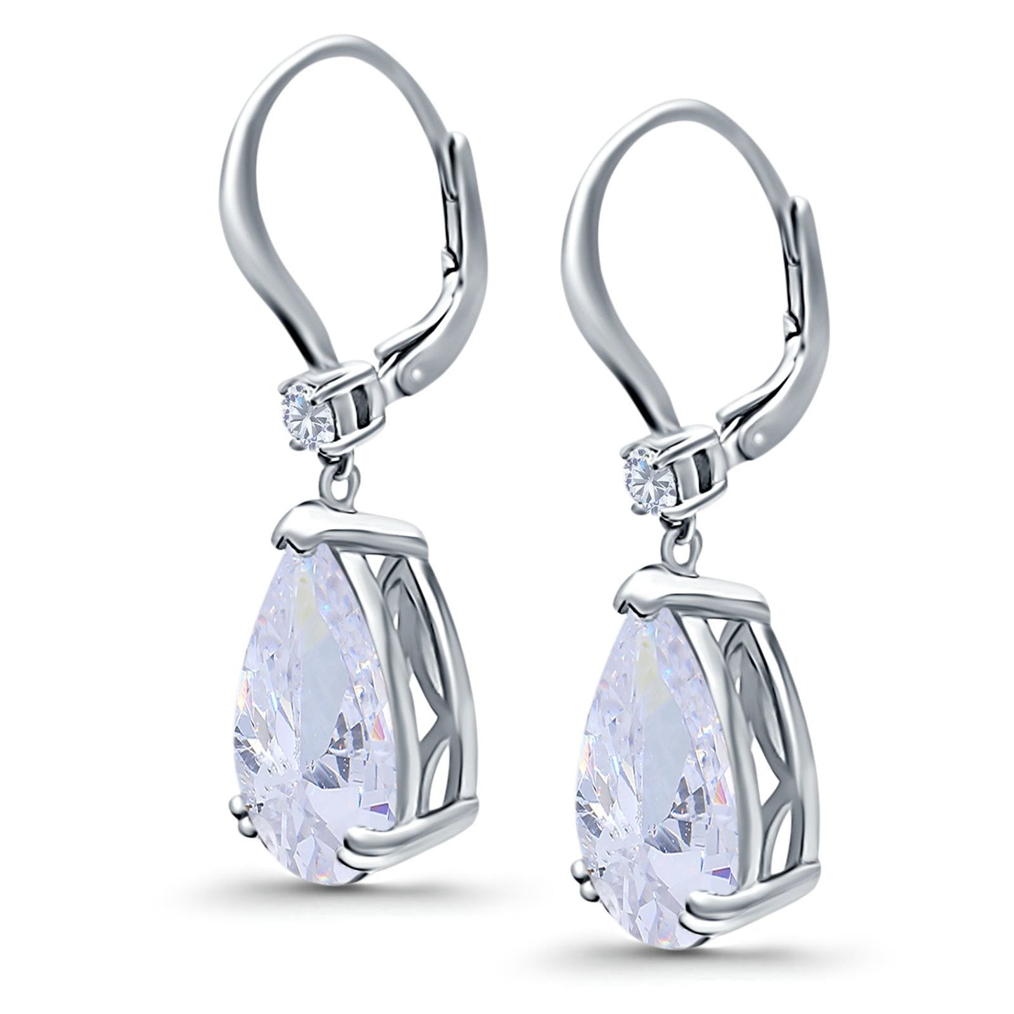 Pear Shape Dangling Leverback Earrings Wedding Simulated Cubic Zirconia (22mm)