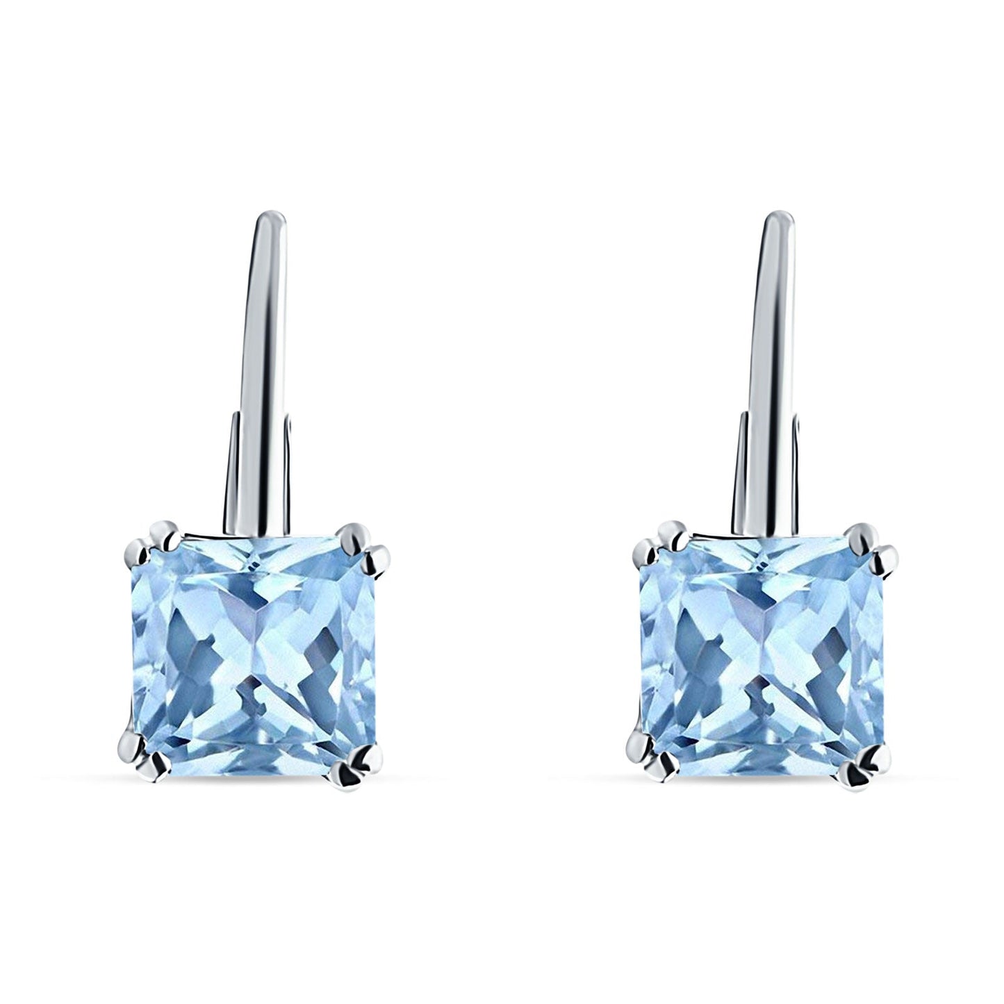 Cushion Leverback Earrings Simulated Aquamarine