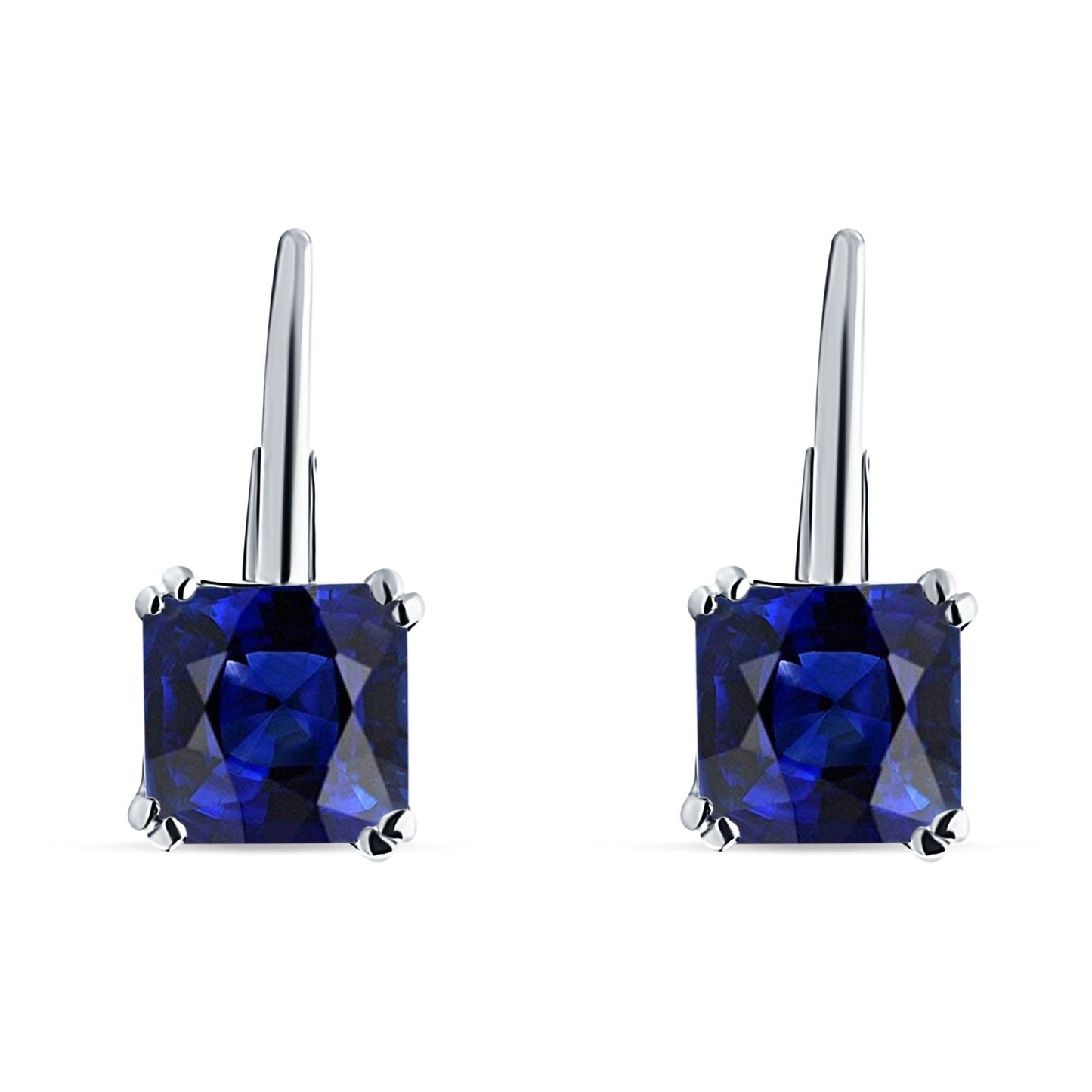 Cushion Leverback Earrings Simulated Blue Sapphire