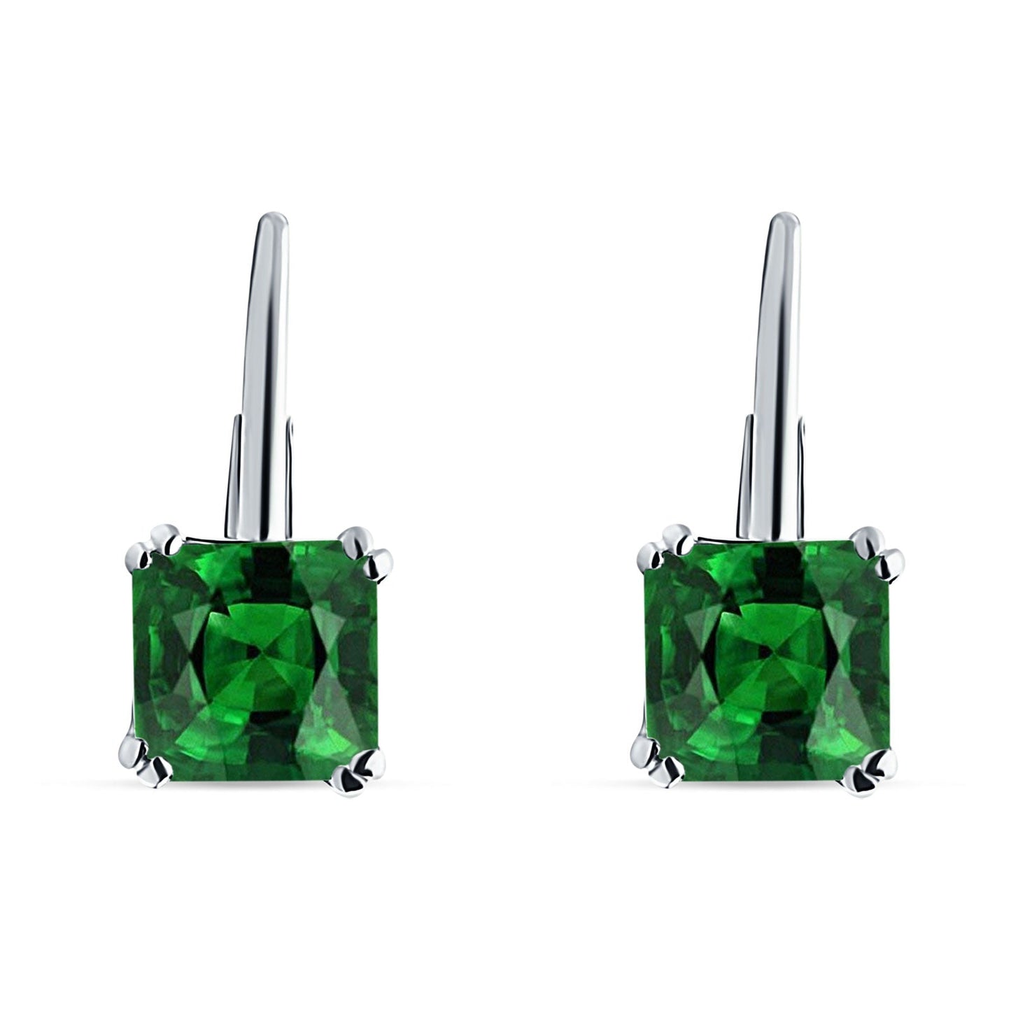 Cushion Leverback Earrings Simulated Green Emerald