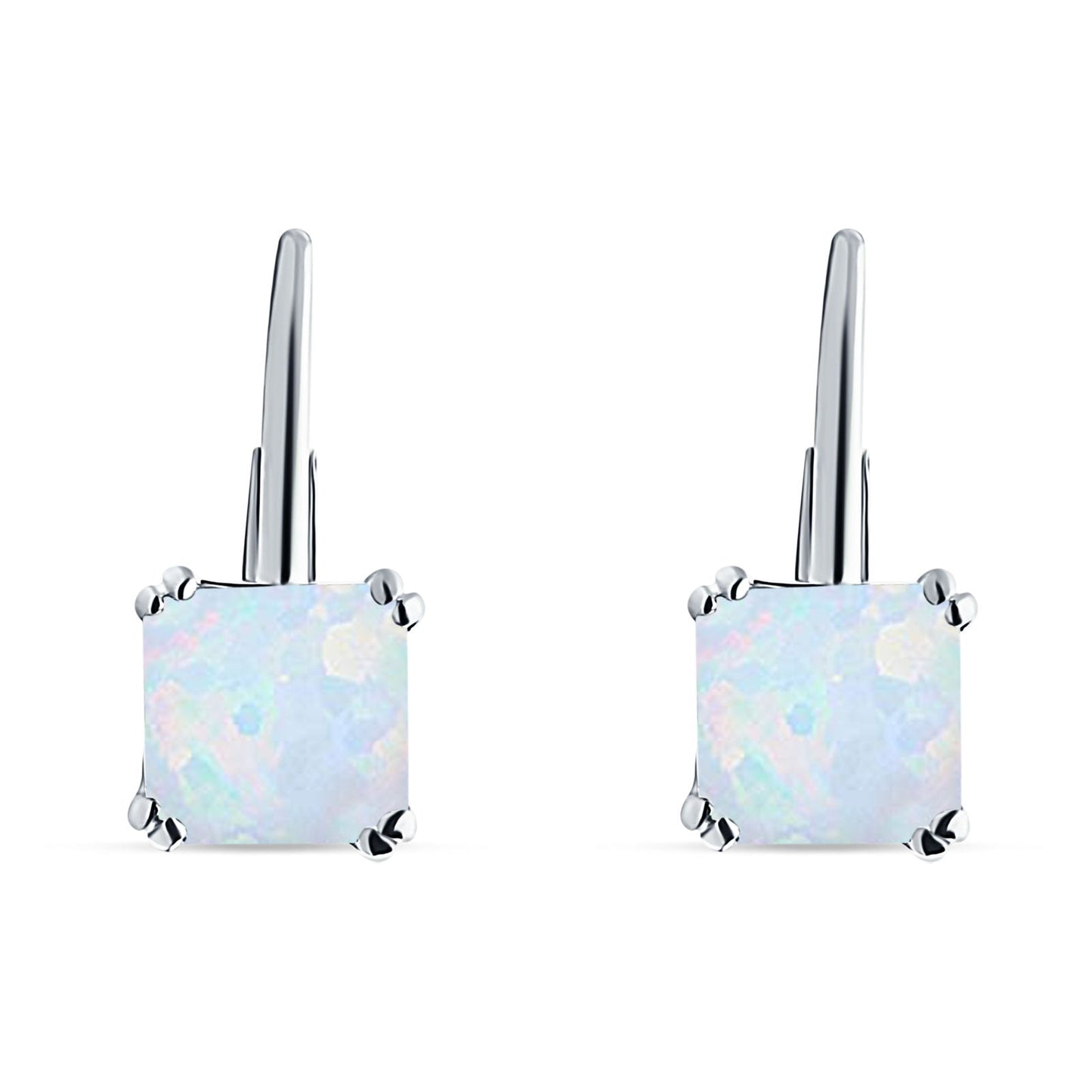 Cushion Leverback Earrings Lab Created White Opal