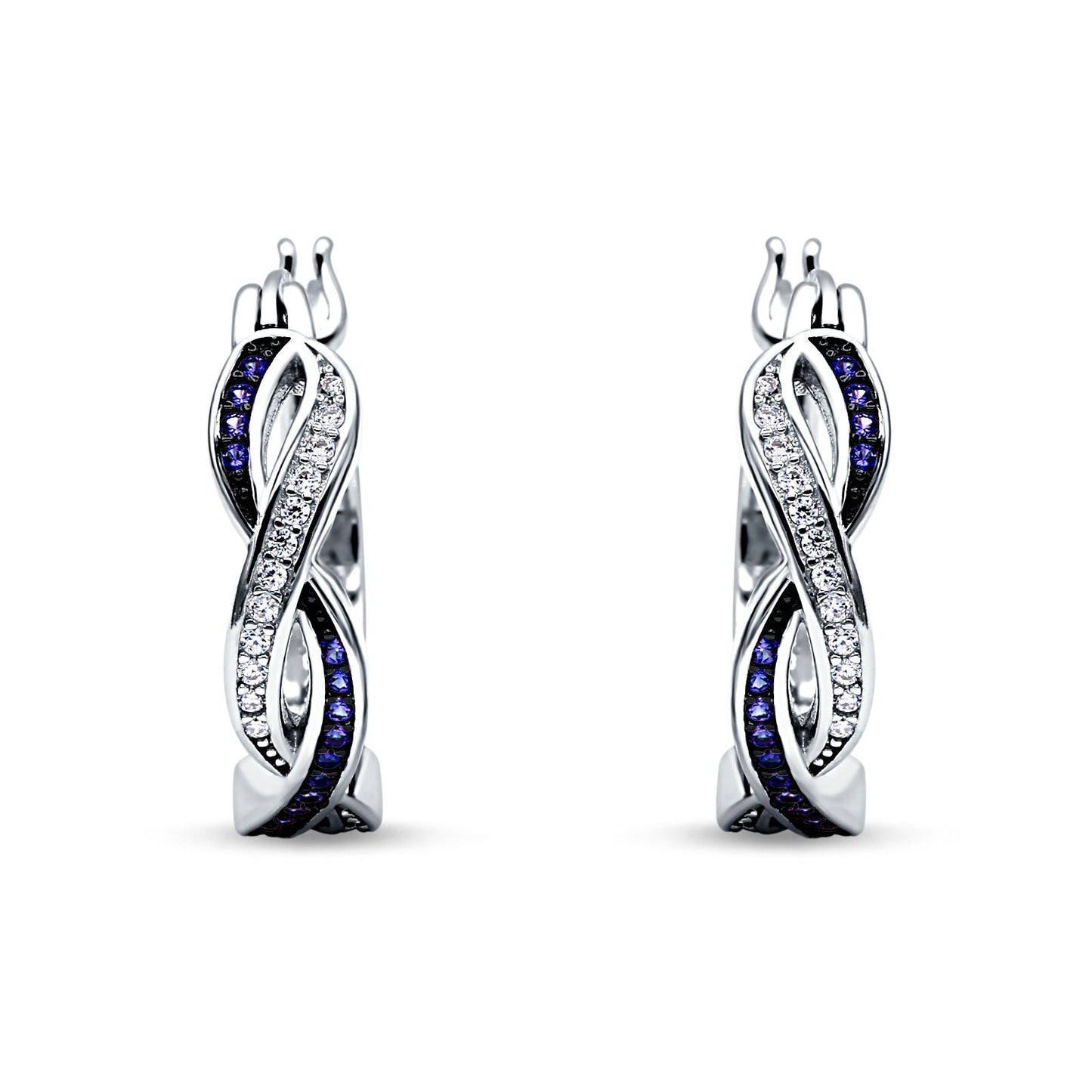 Twisted Infinity Huggie Hoop Earrings Simulated Blue Sapphire