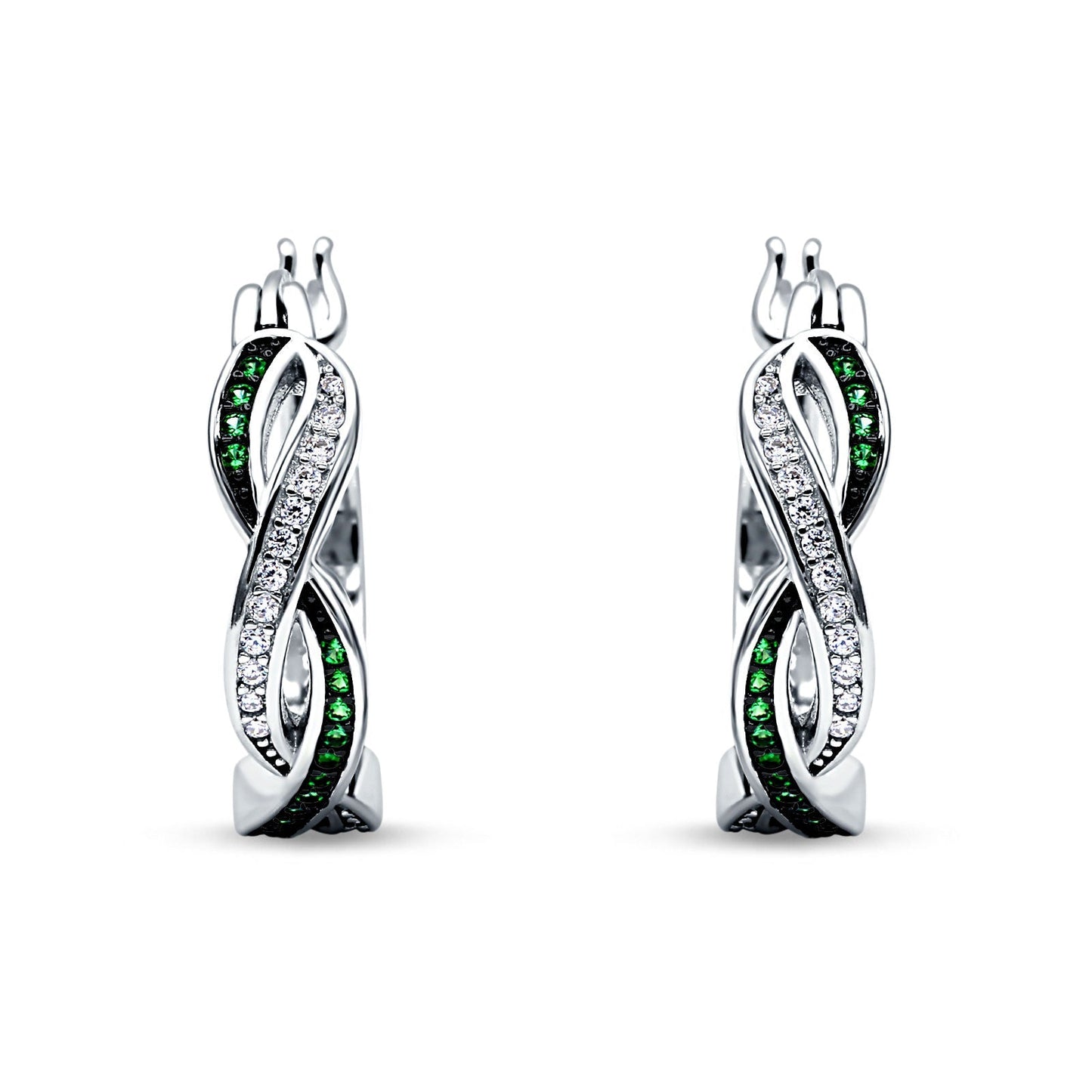 Twisted Infinity Huggie Hoop Earrings Simulated Green Emerald