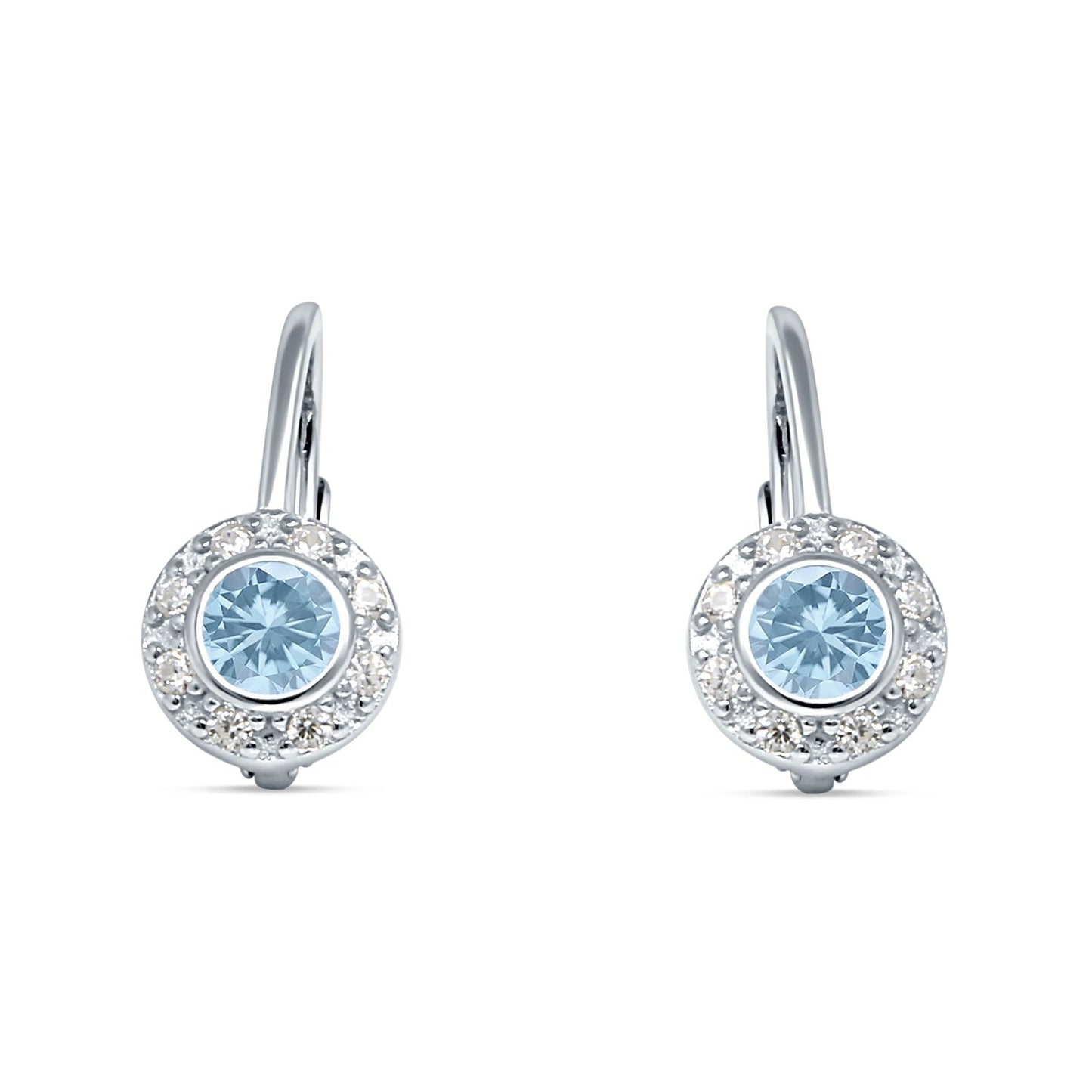 Leverback Round Hoop Earrings Simulated Aquamarine