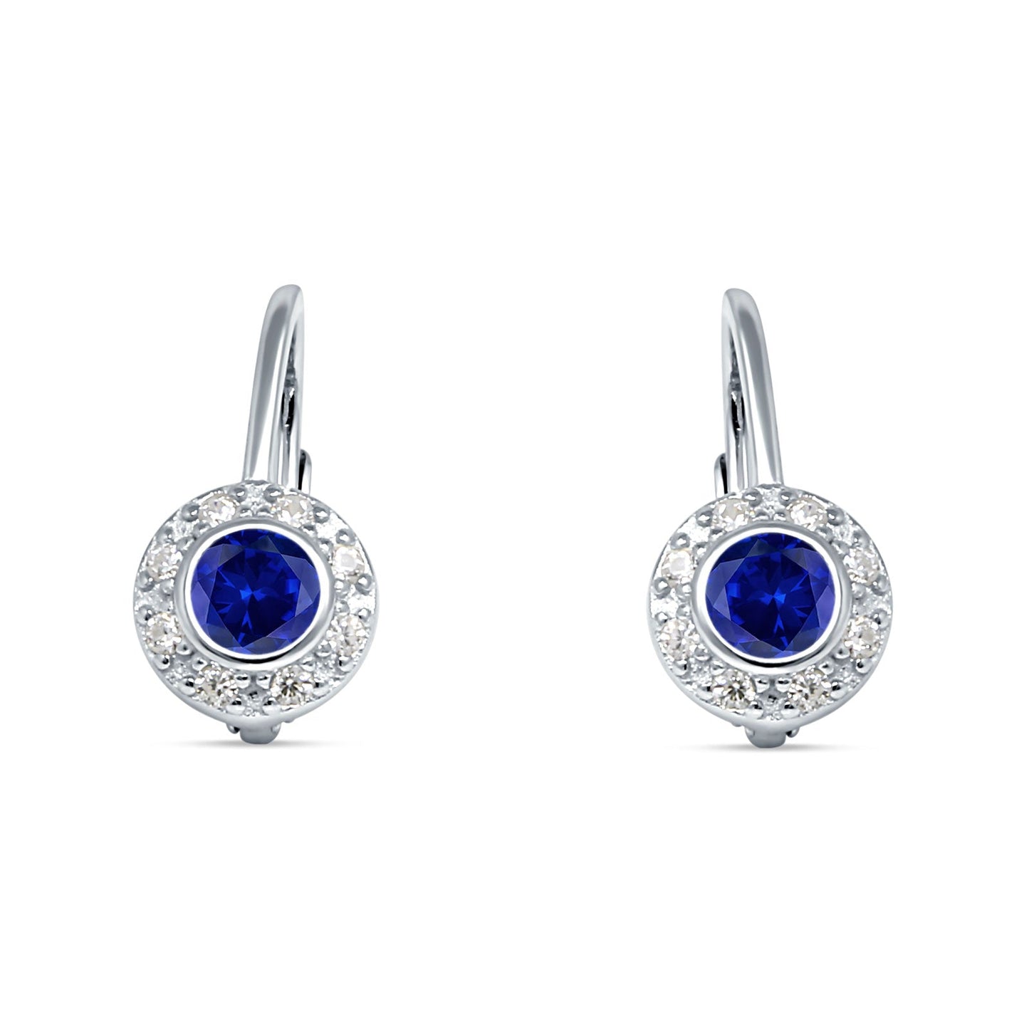 Leverback Round Hoop Earrings Simulated Blue Sapphire