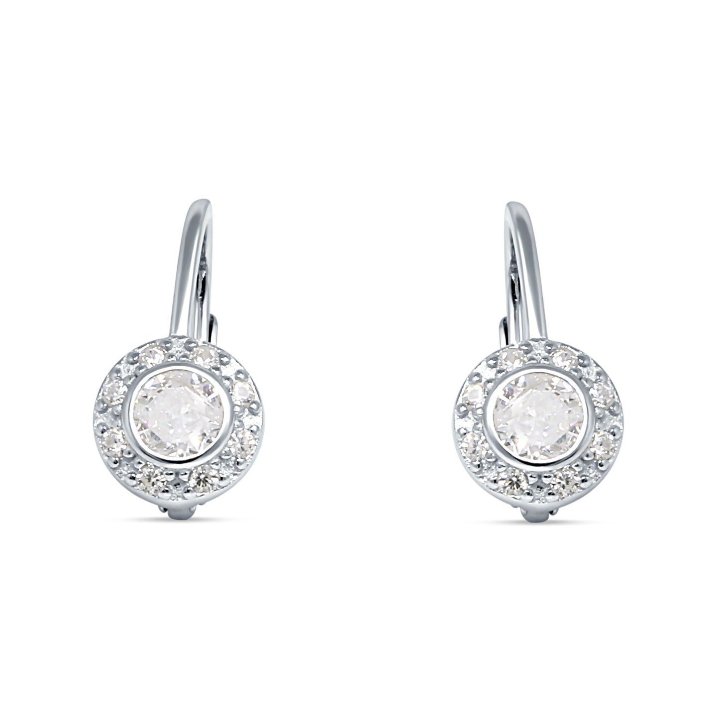 Leverback Round Hoop Earrings Cubic Zirconia