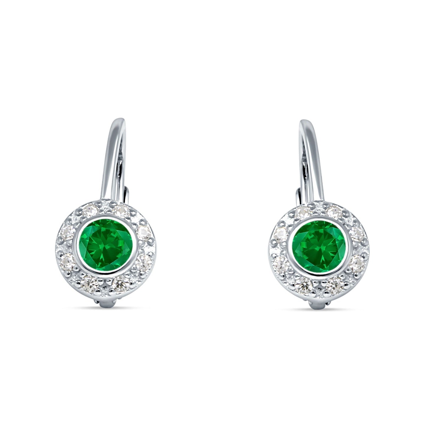 Leverback Round Hoop Earrings Simulated Green Emerald