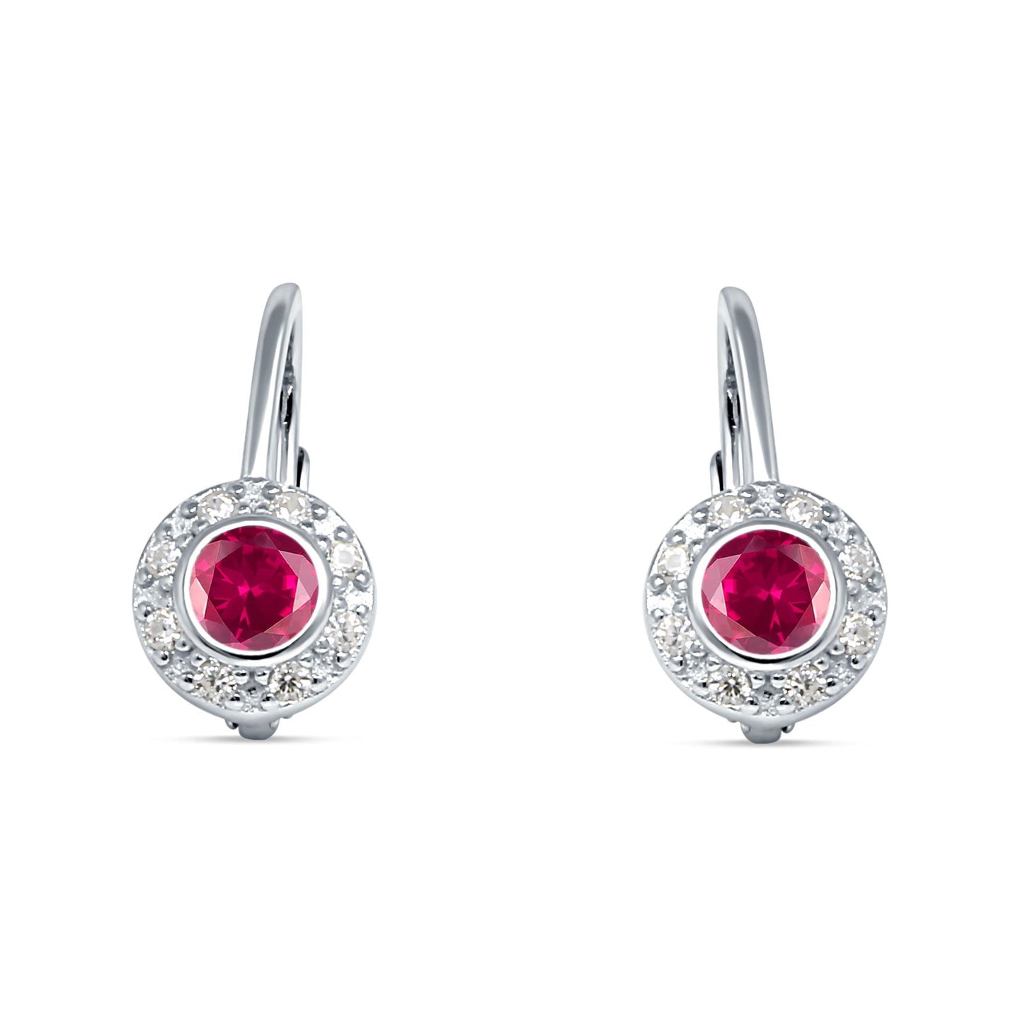 Leverback Round Hoop Earrings Simulated Ruby