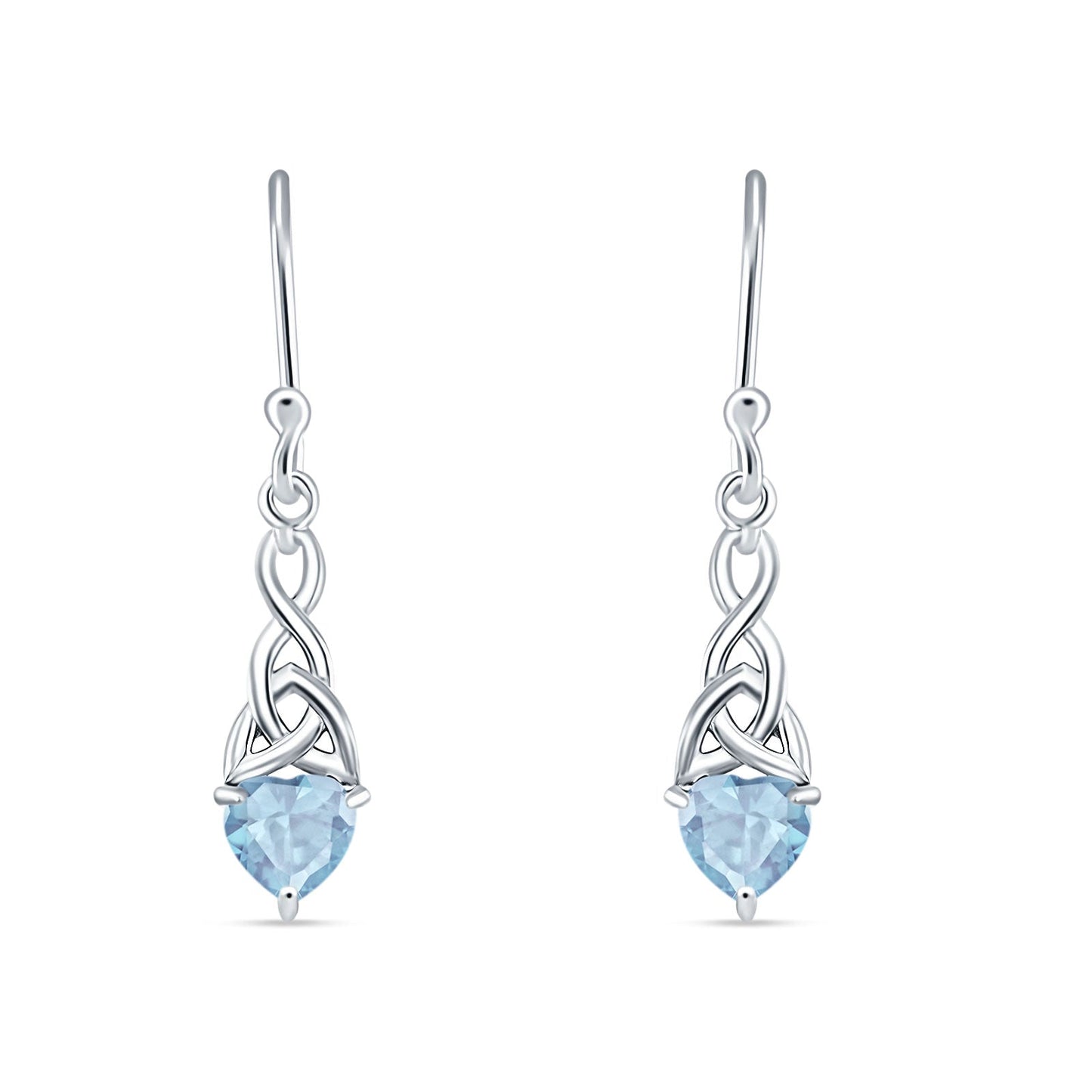 Celtic Trinity Heart Earrings Simulated Aquamarine