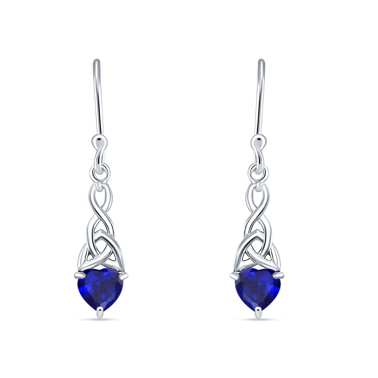 Celtic Trinity Heart Earrings Simulated Blue Sapphire