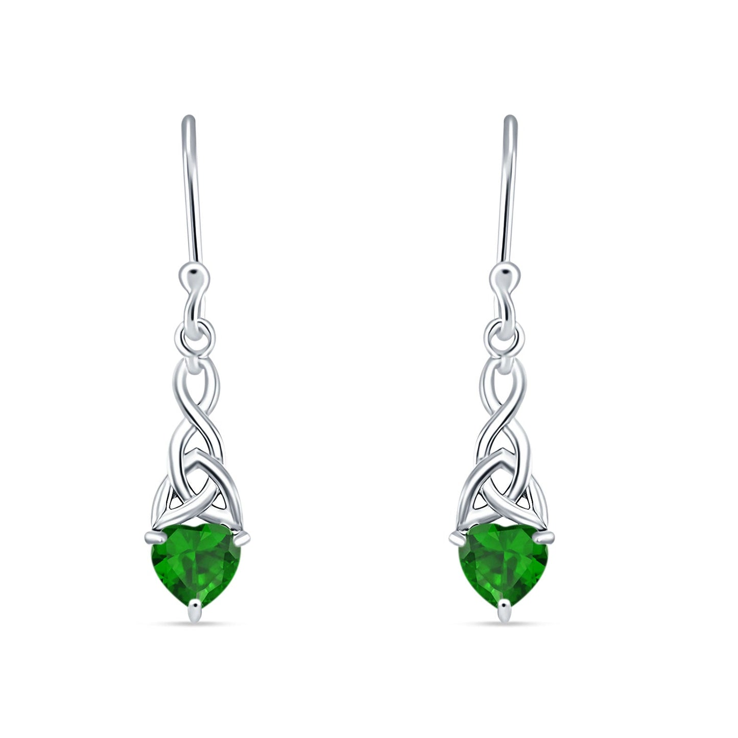 Celtic Trinity Heart Earrings Simulated Green Emerald