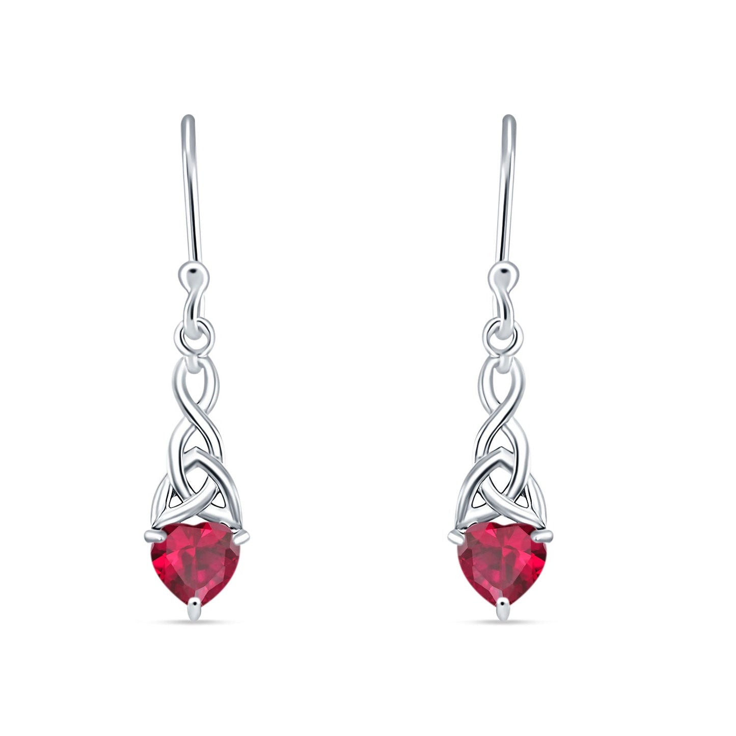 Celtic Trinity Heart Earrings Simulated Ruby