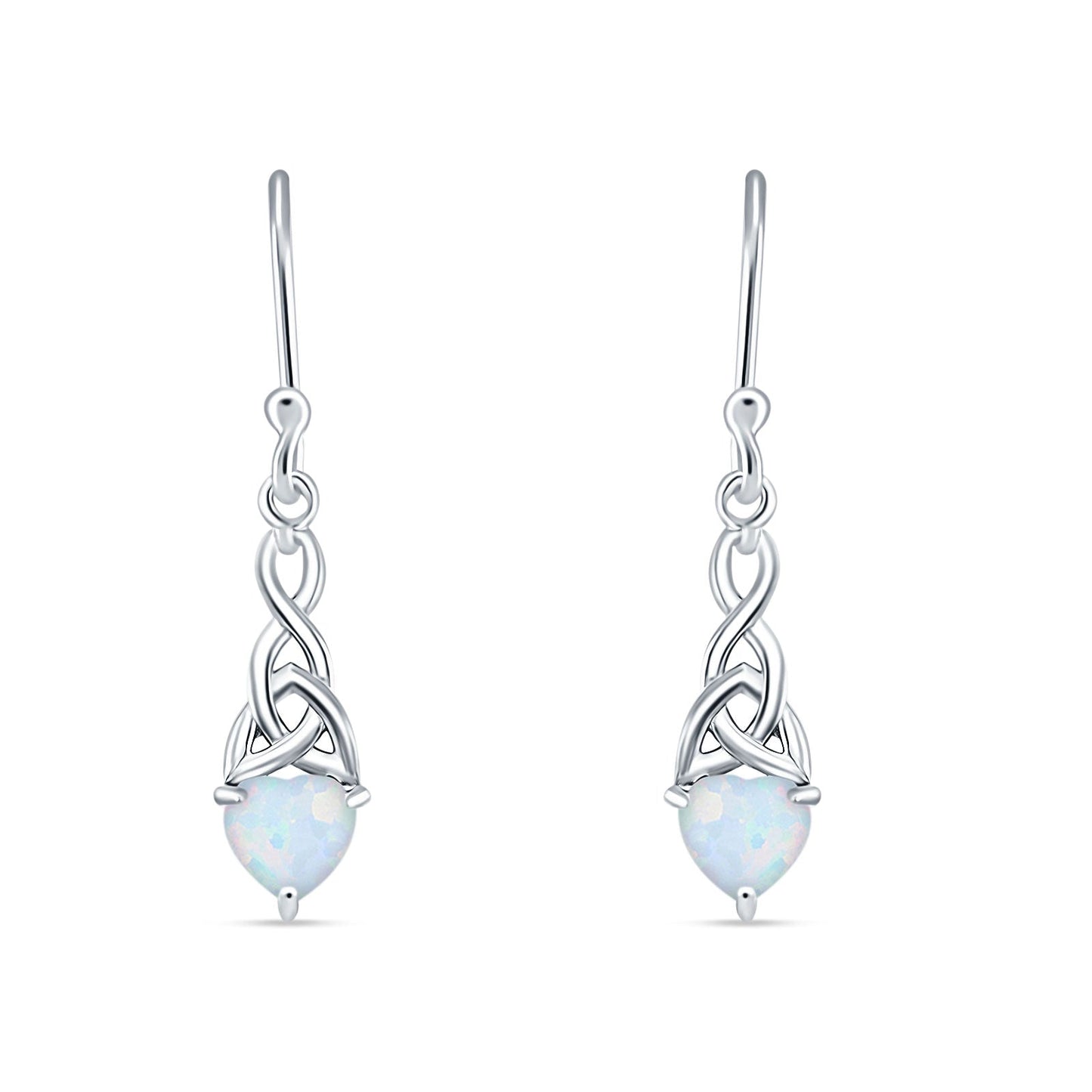 Celtic Trinity Created White Opal Heart Earrings