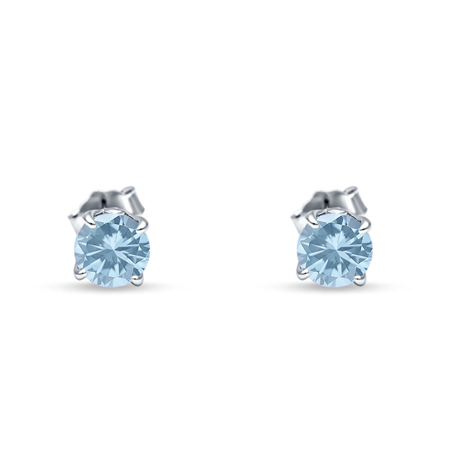 Round Hidden Halo Stud Earring Simulated Aquamarine