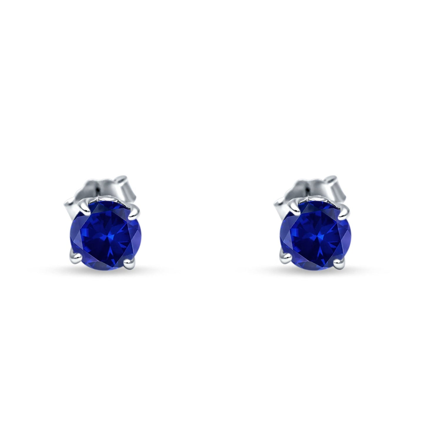 Round Hidden Halo Stud Earring Simulated Blue Sapphire