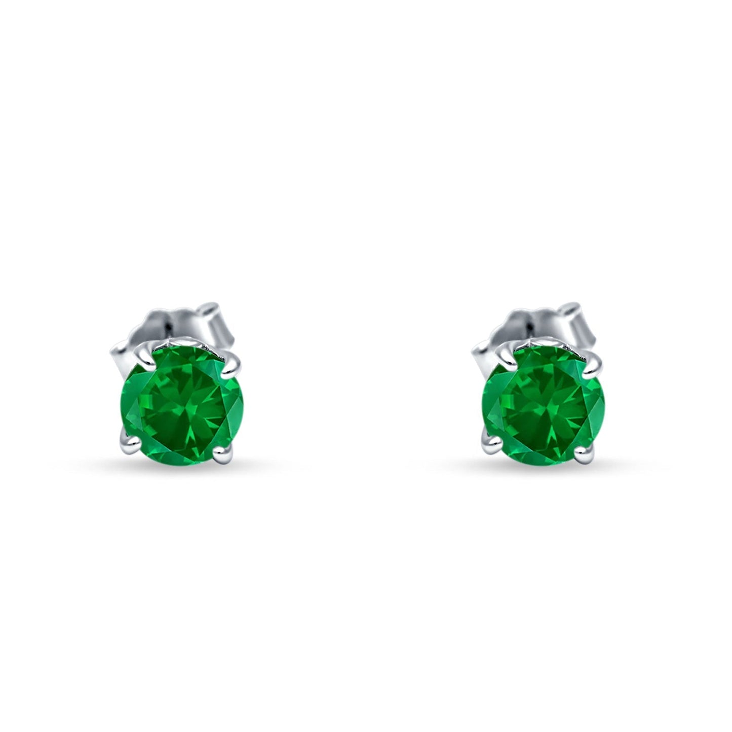 Round Hidden Halo Stud Earring Simulated Green Emerald