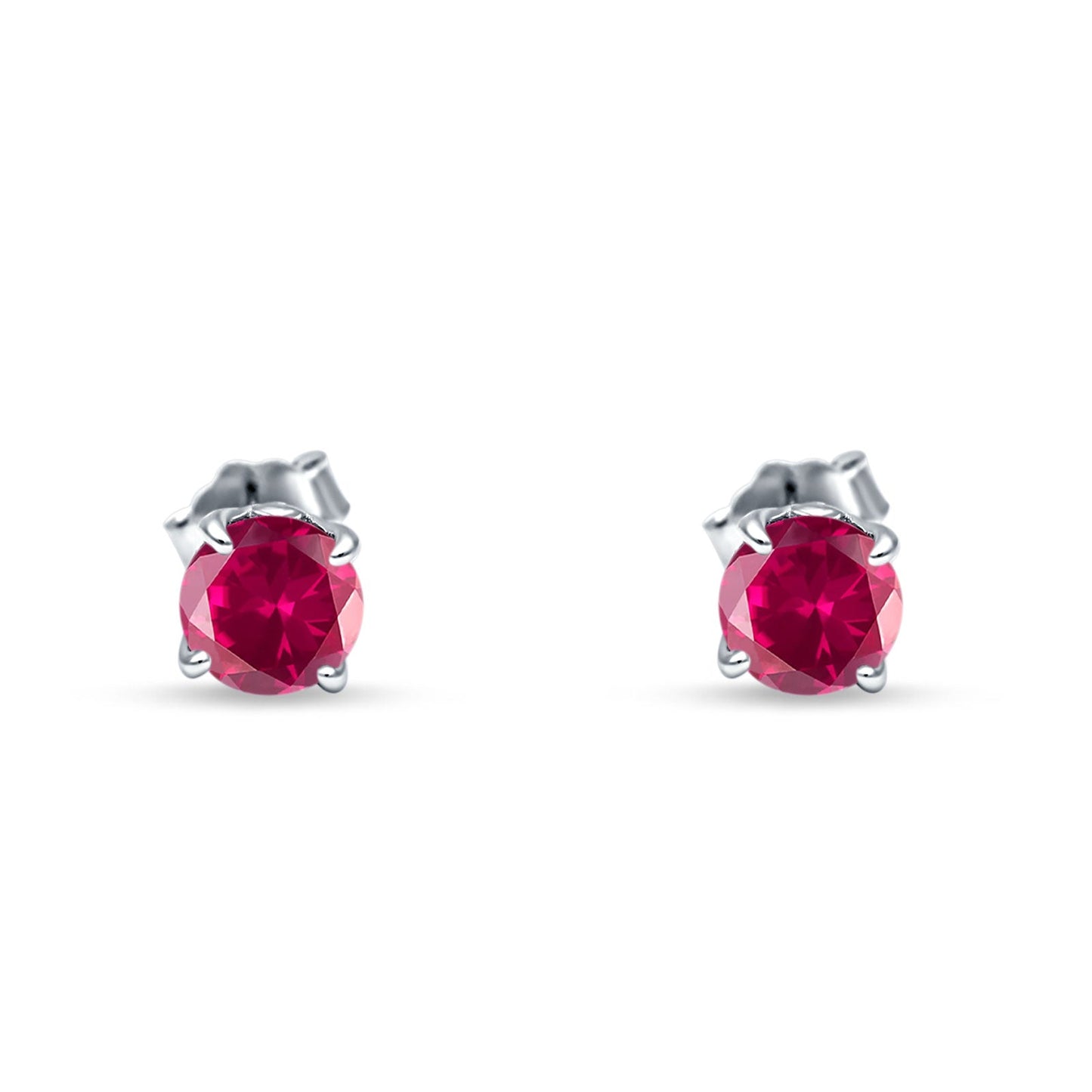 Round Hidden Halo Stud Earring Simulated Ruby