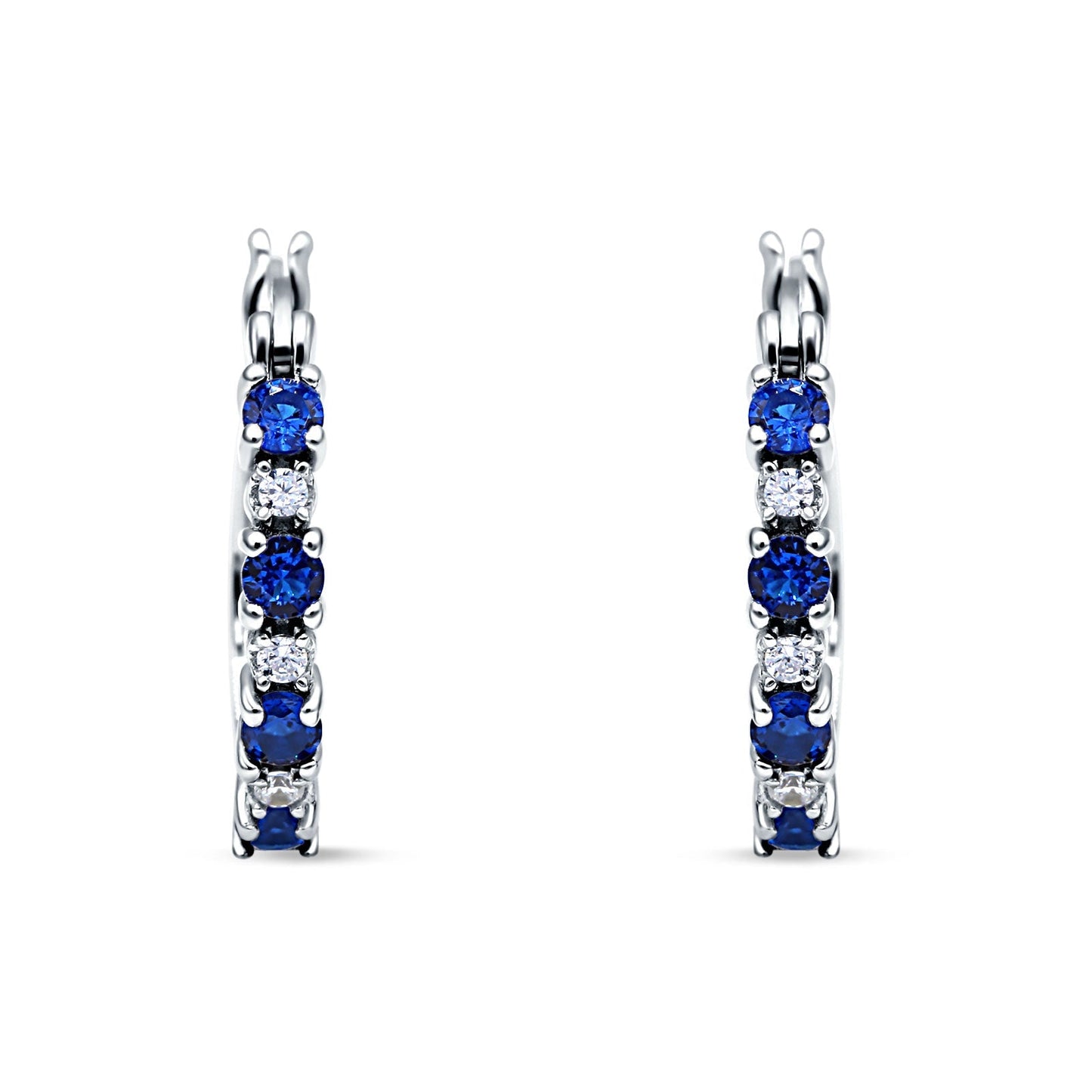 Half Eternity Huggie Hoop Earrings Simulated Blue Sapphire