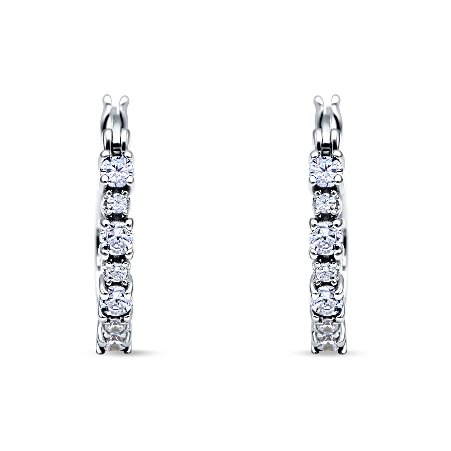 Half Eternity Huggie Hoop Earrings Cubic Zirconia