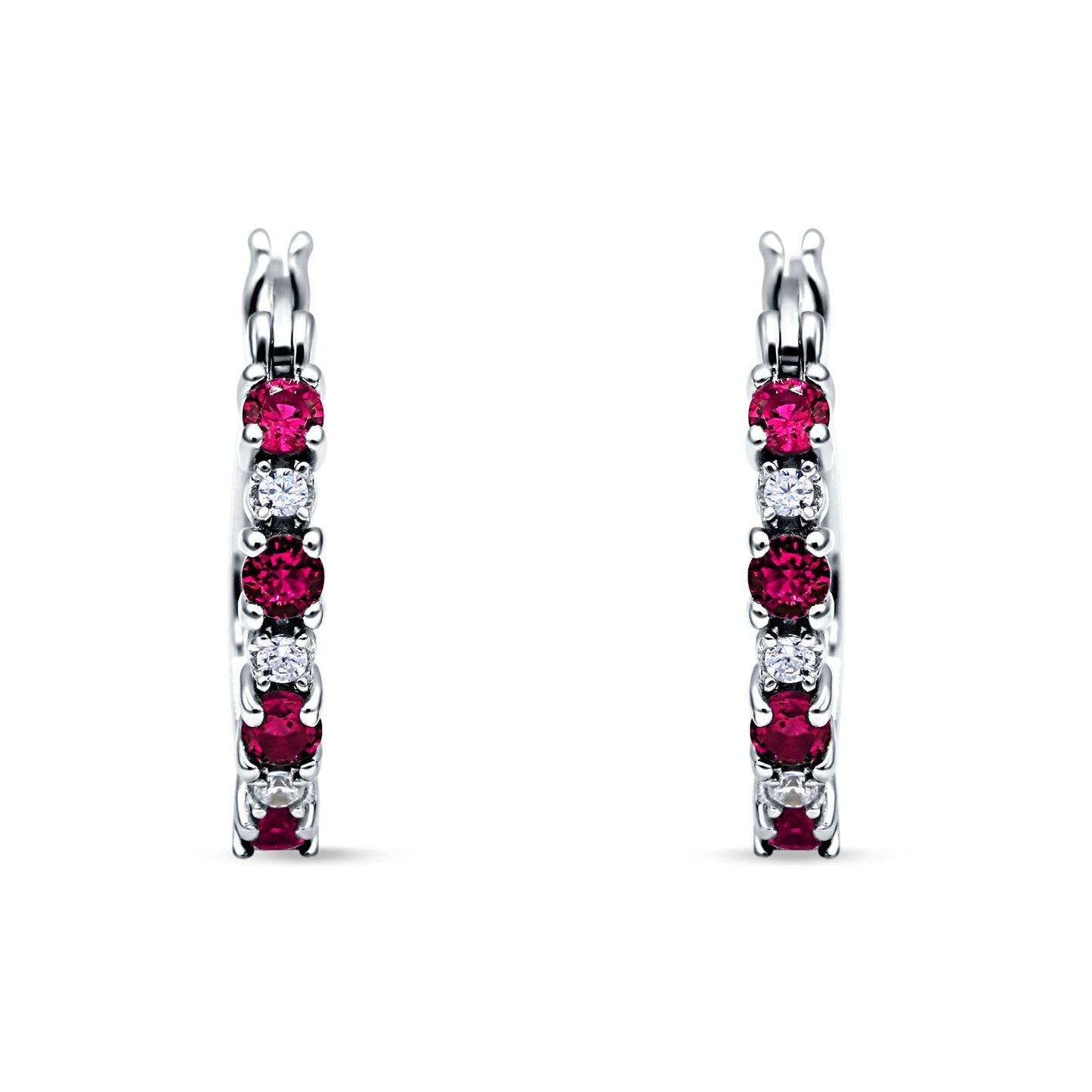 Half Eternity Huggie Hoop Earrings Simulated Ruby