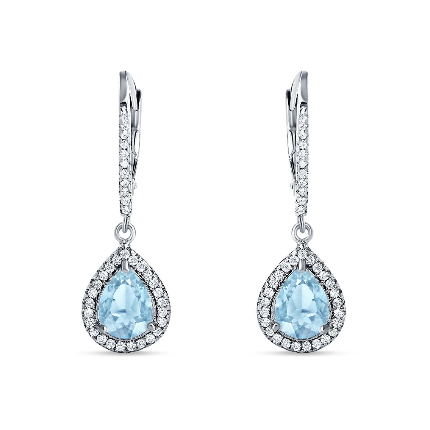 Pear Teardrop Earrings Simulated Aquamarine