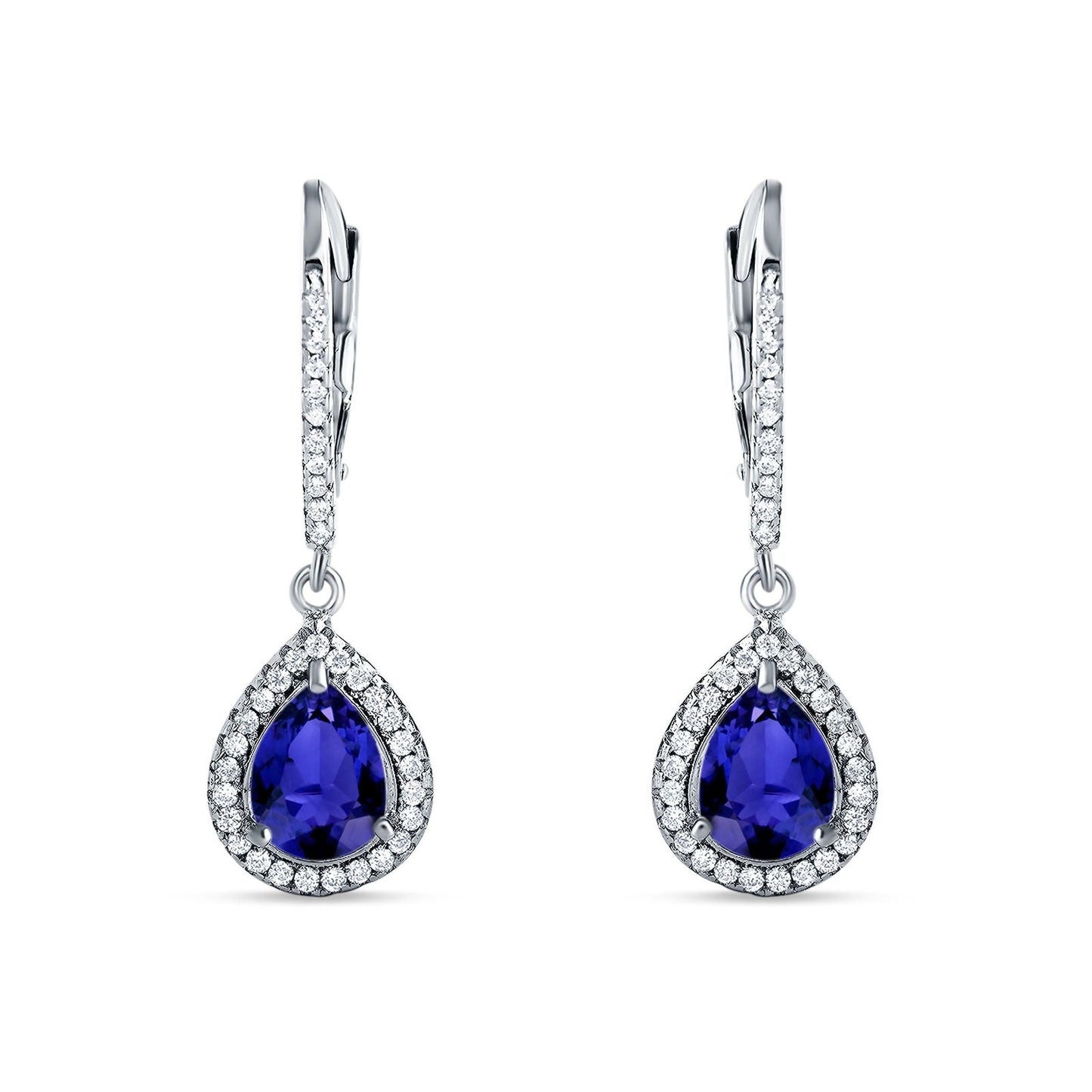 Pear Teardrop Earrings Simulated Blue Sapphire