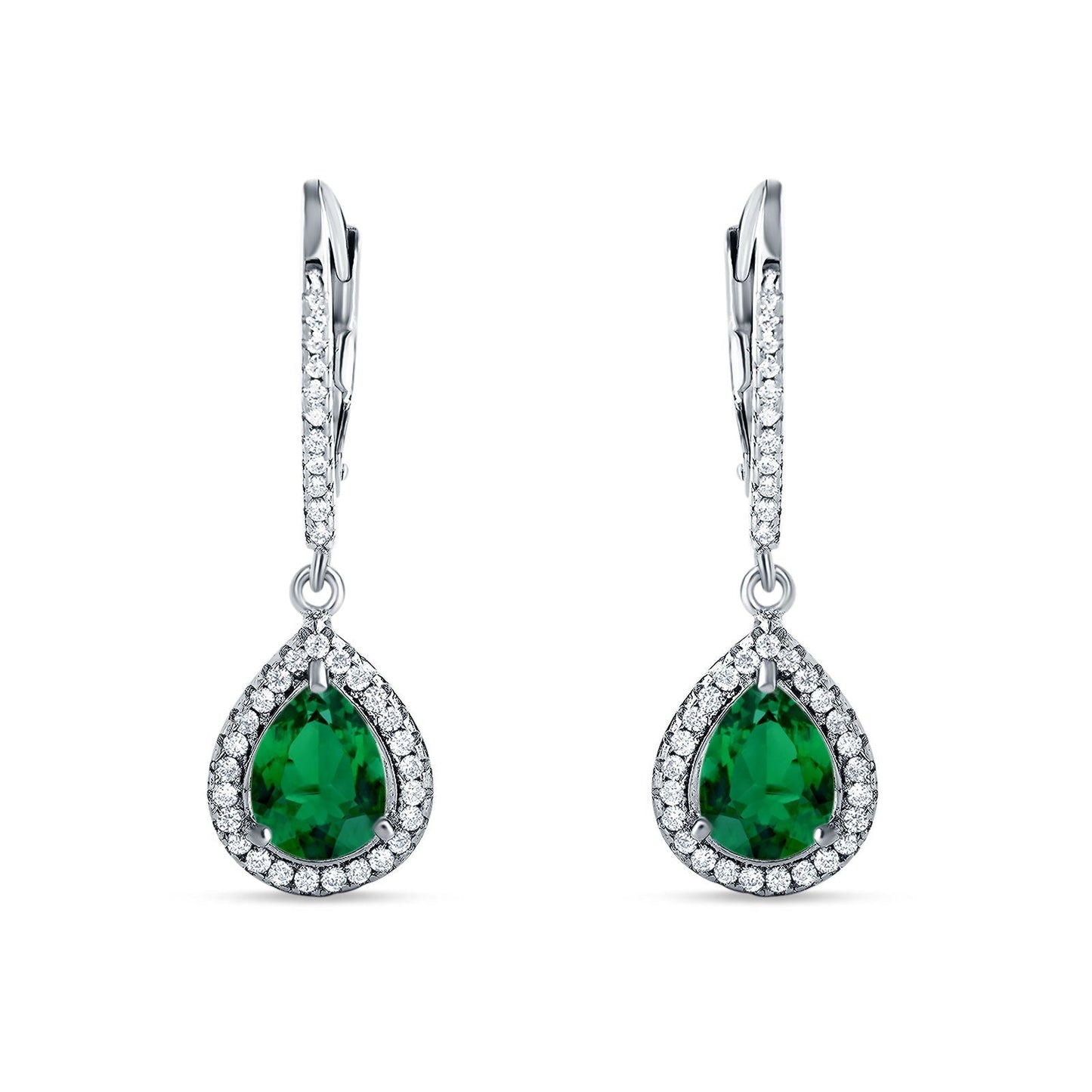 Pear Teardrop Earrings Simulated Green Emerald