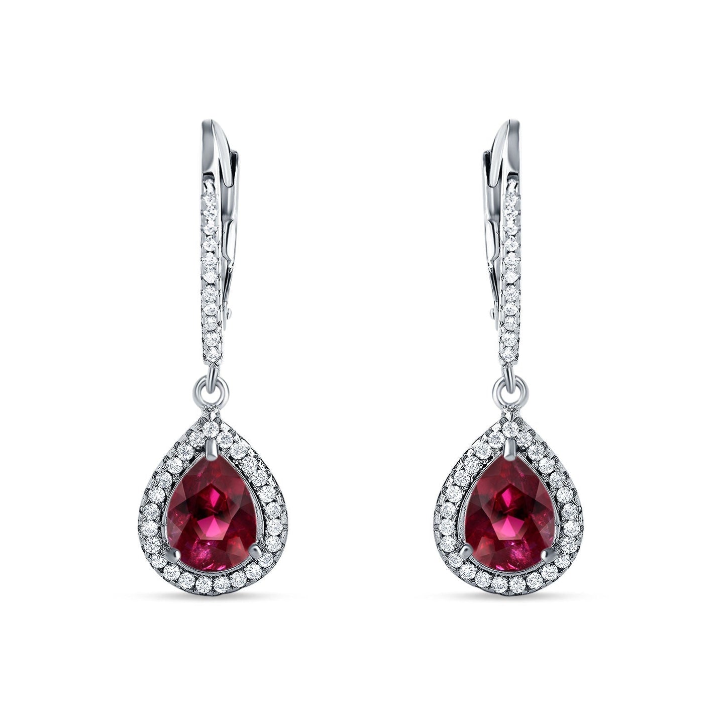 Pear Teardrop Earrings Simulated Ruby