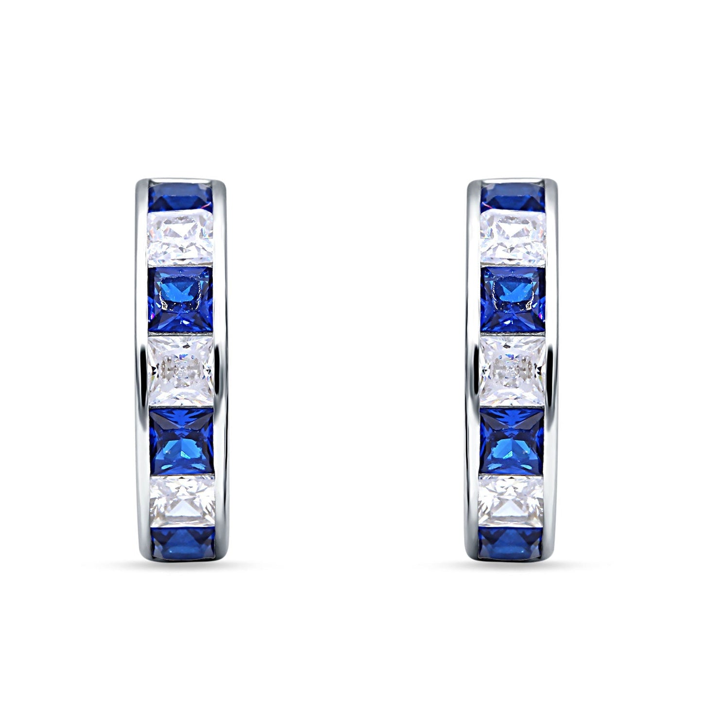 Minimalist Princess Huggie Hoop Earrings Simulated Blue Sapphire