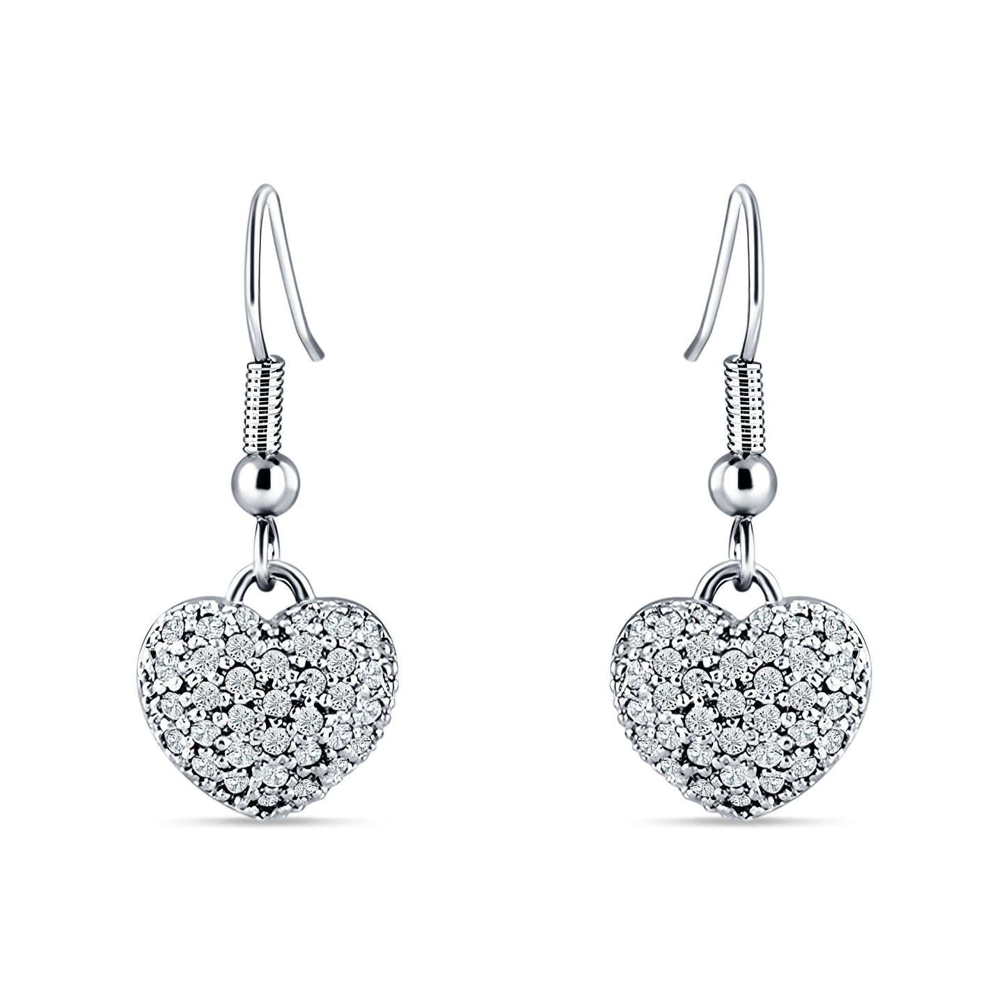 Heart Drop Fish-Hook Earrings Cubic Zirconia