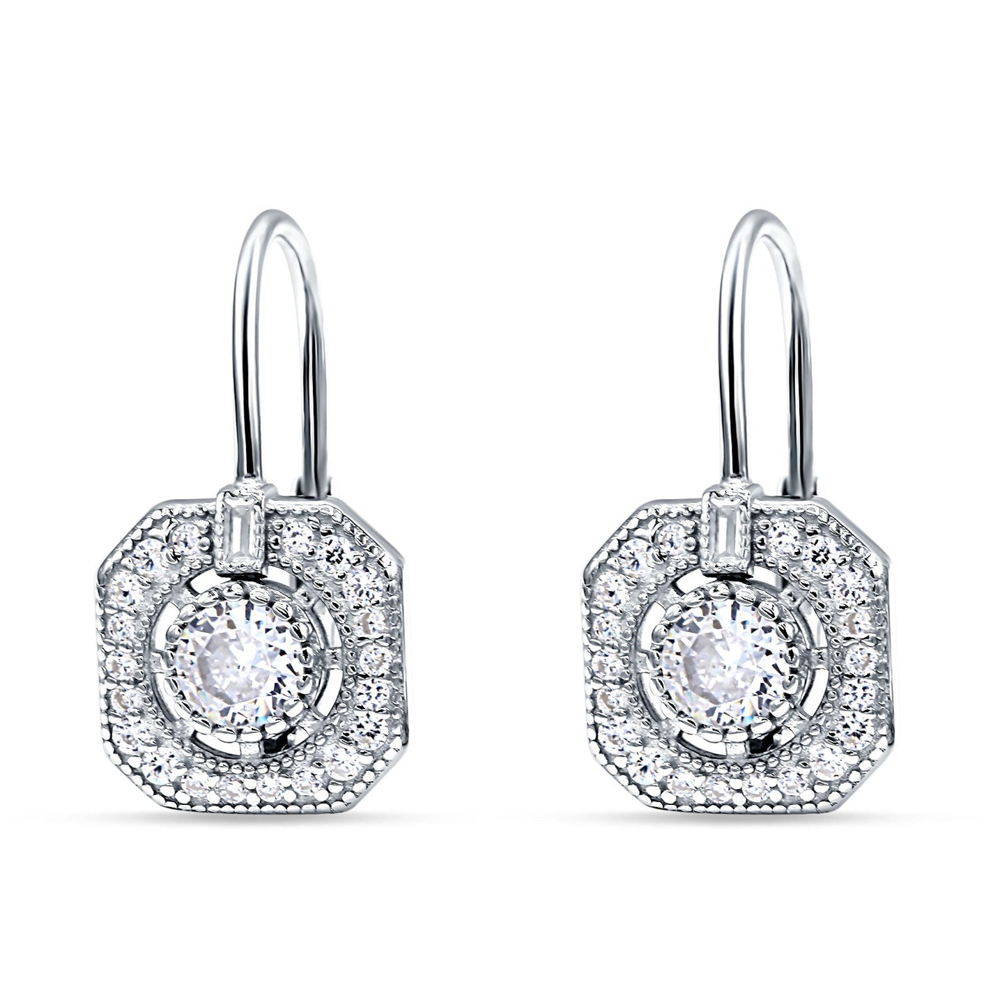 Halo Octagonal Earrings Cubic Zirconia