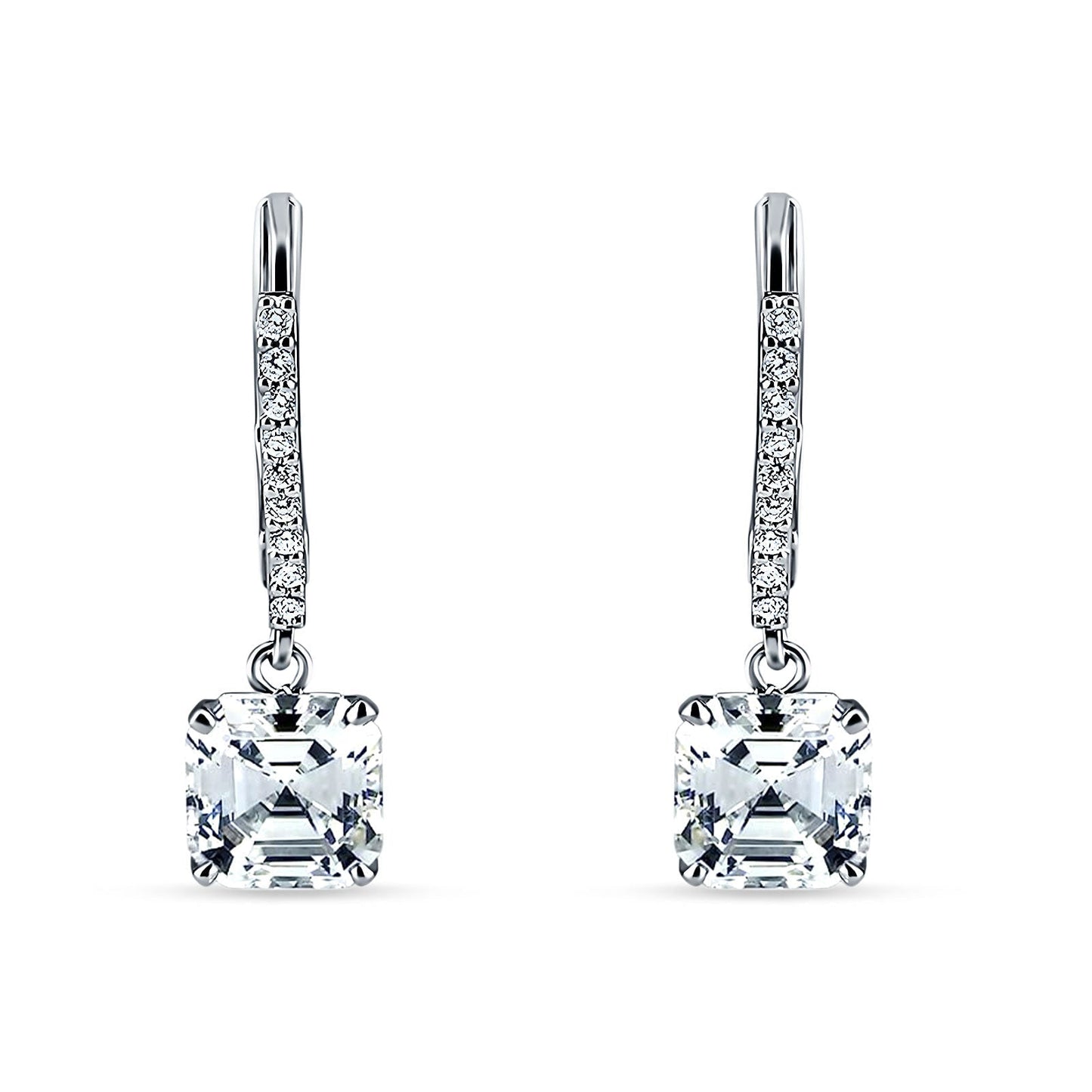 Asscher Cut Cubic Zirconia Leverback Earrings