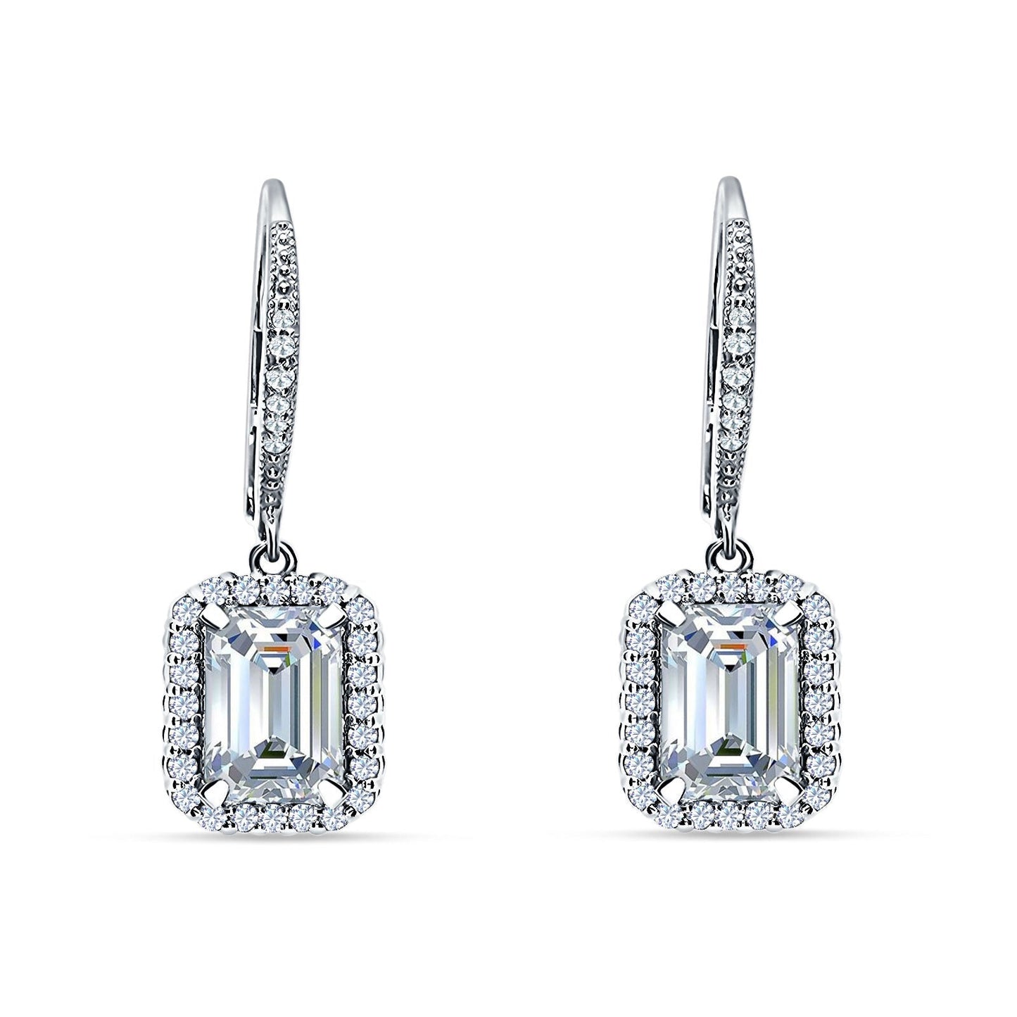 Emerald Cut Leverback Earrings Cubic Zirconia