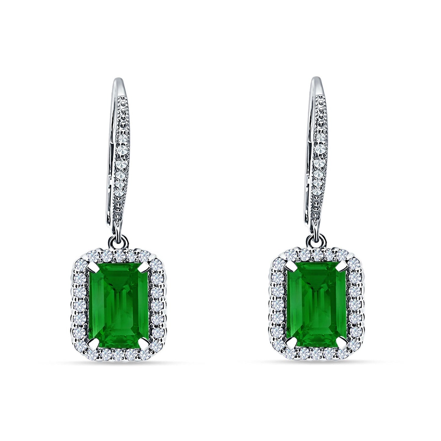 Emerald Cut Leverback Earrings Simulated Green Emerald