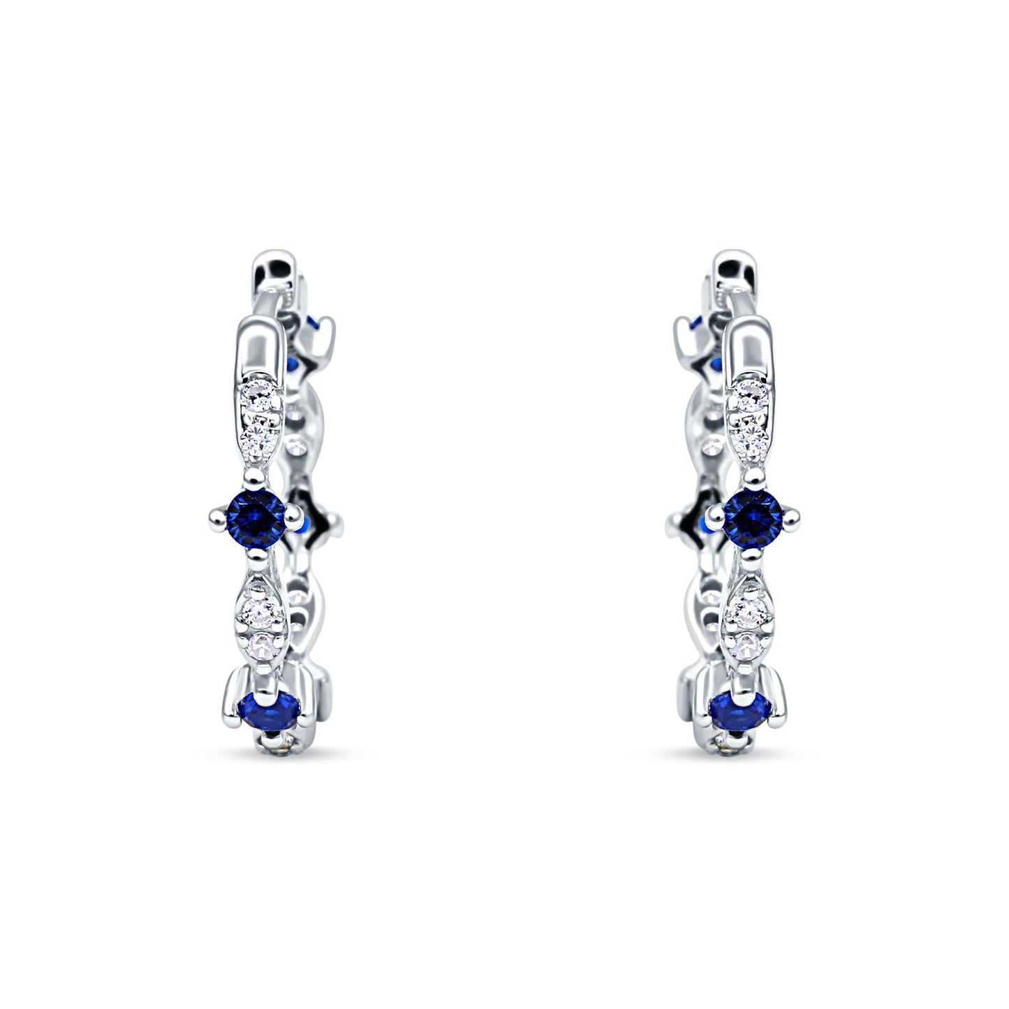 Huggie Hoop Earrings Simulated Blue Sapphire