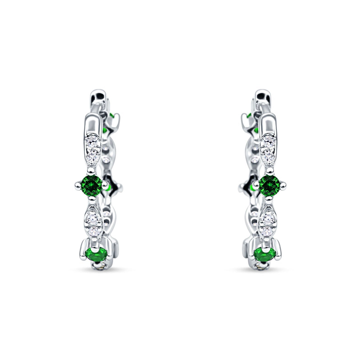 Huggie Hoop Earrings Simulated Green Emerald