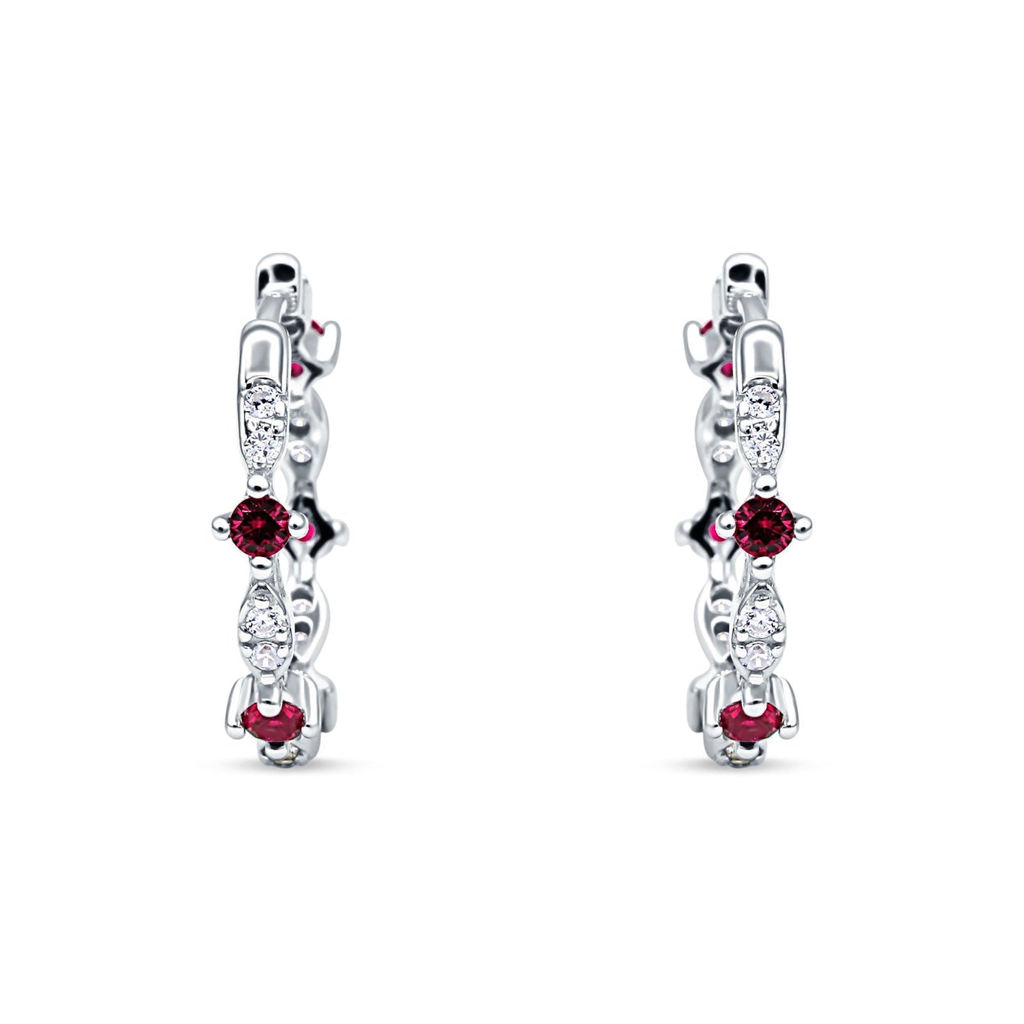 Huggie Hoop Earrings Simulated Ruby