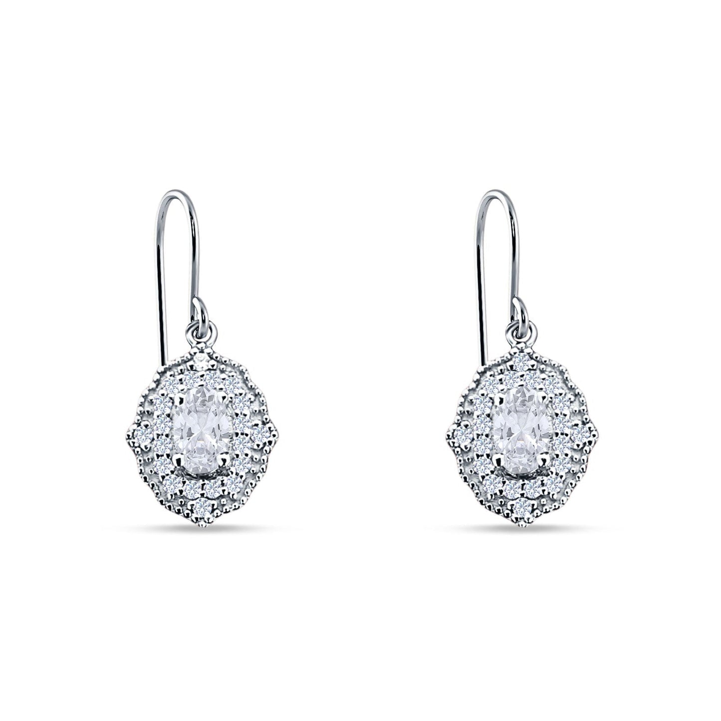 Halo Oval Fishhook Earring Cubic Zirconia