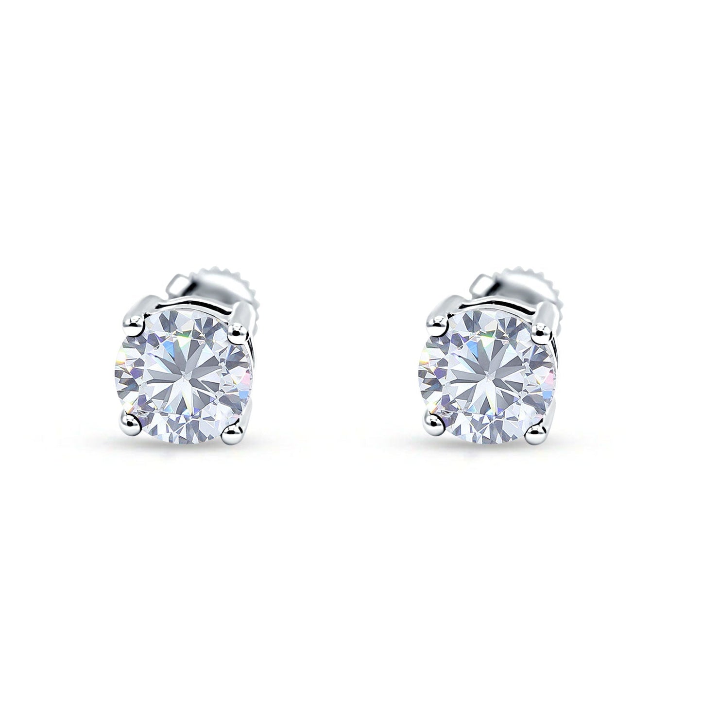 Solitaire Brilliant Round Simulated Cubic Zirconia Screw Back Stud Earring