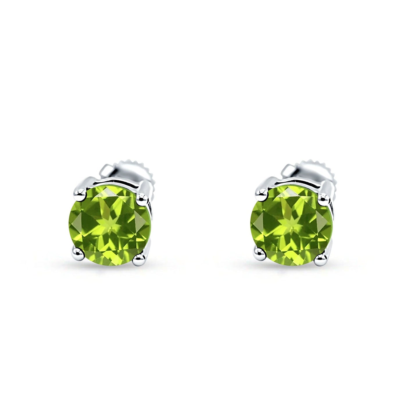 Solitaire Screw Back Stud Earring Brilliant Round Simulated Peridot CZ