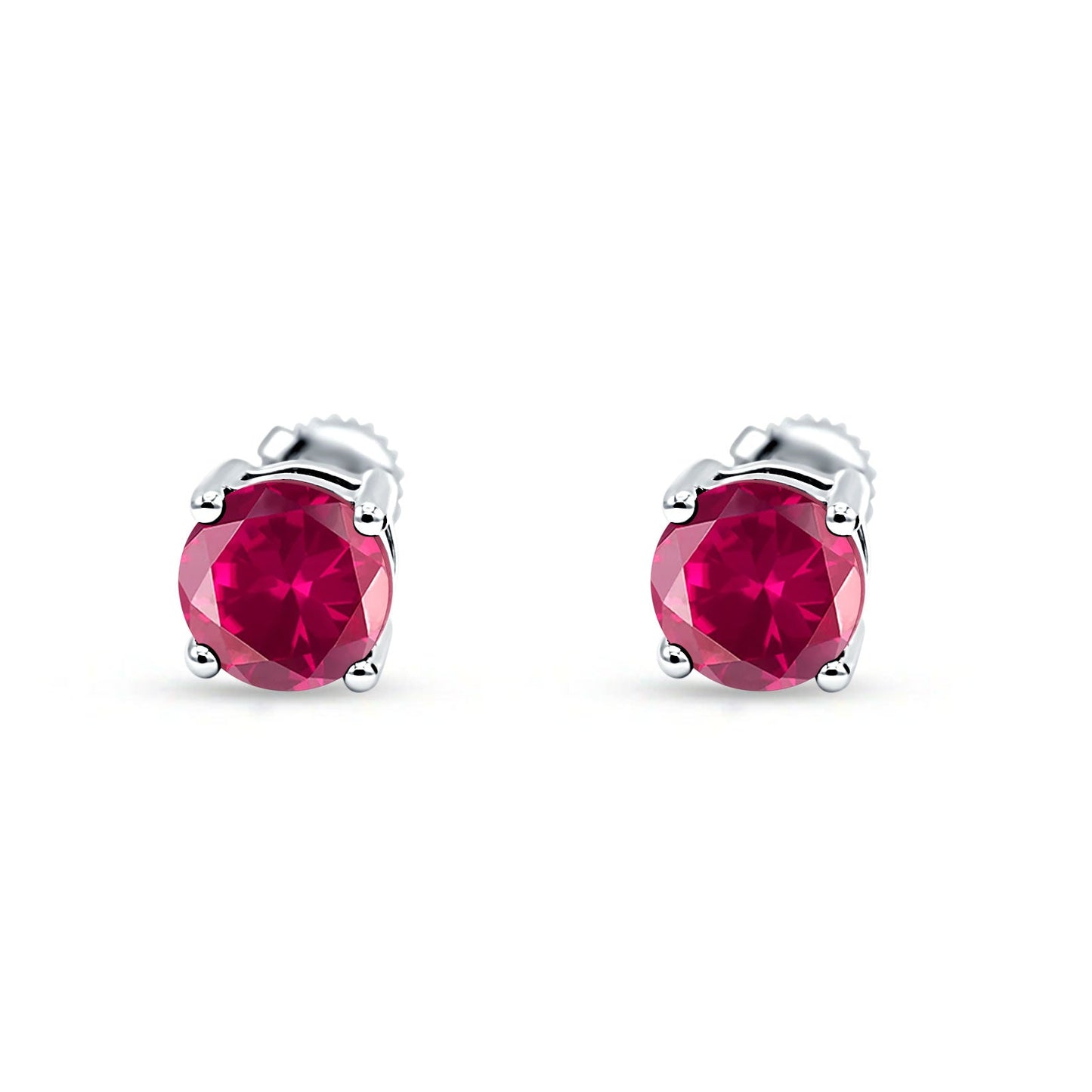 Solitaire Screw Back Stud Earring Brilliant Round Simulated Ruby CZ