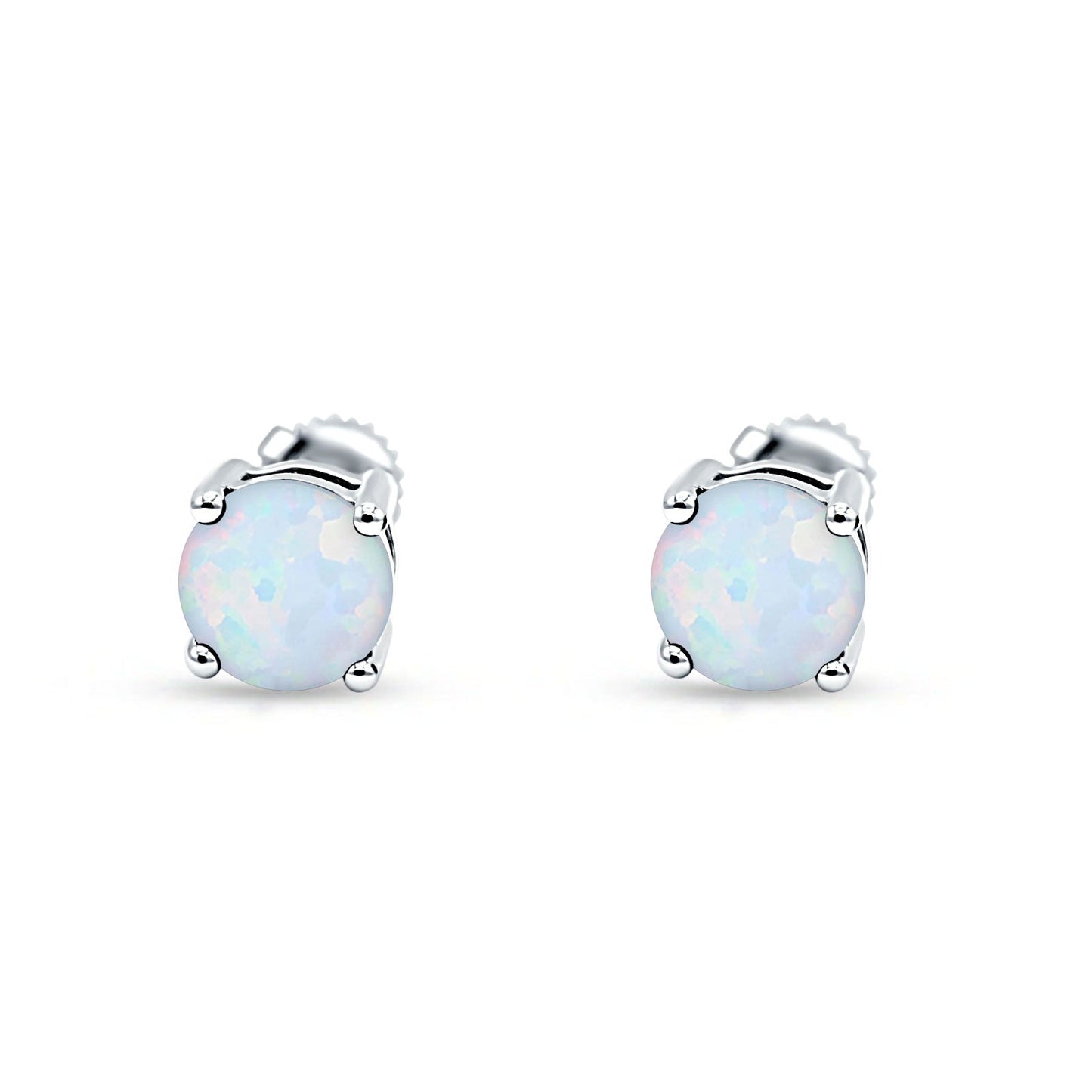 Solitaire Screw Back Stud Earring Brilliant Round Lab Created White Opal