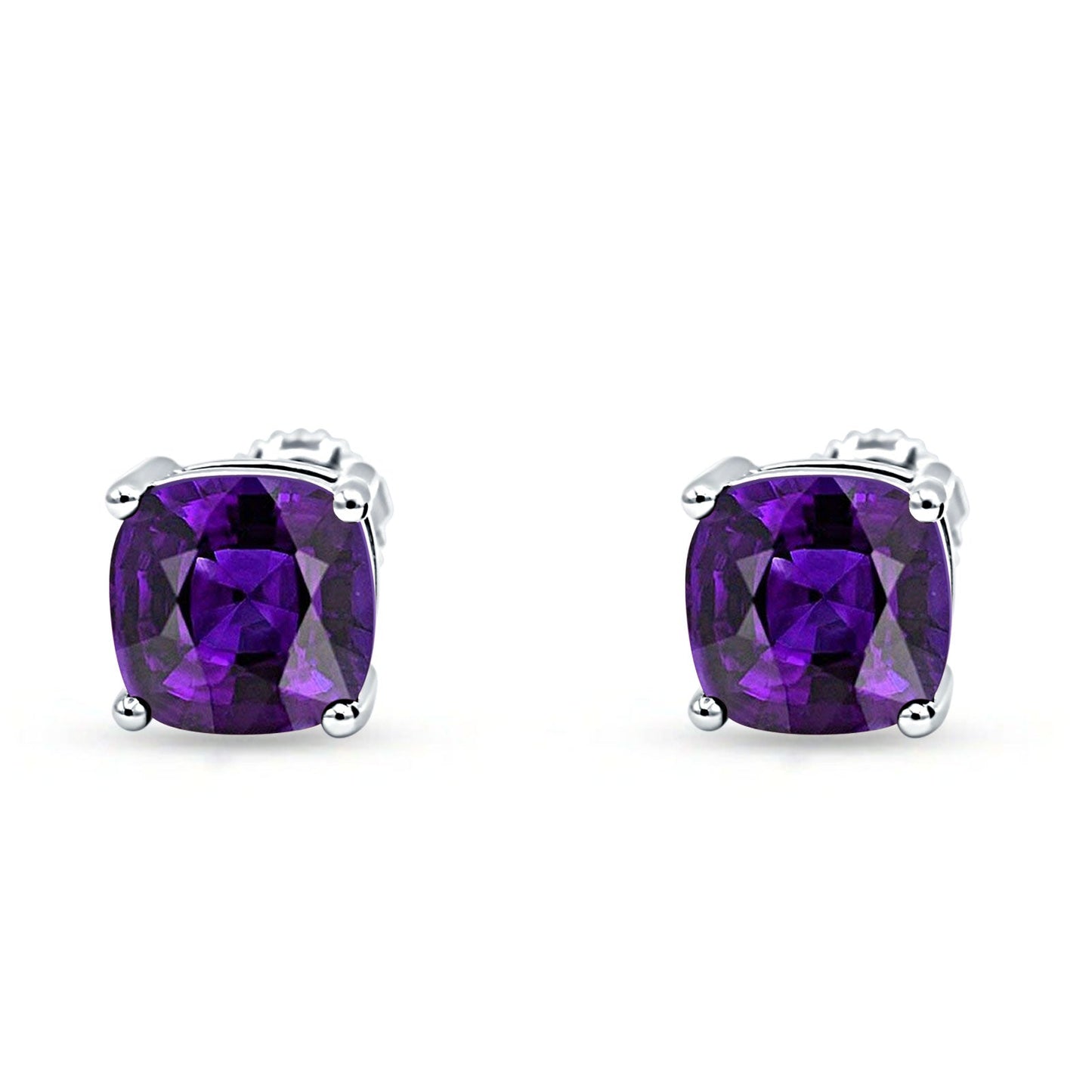 Solitaire Screw Back Stud Earring Excellent Cushion Cut Simulated Amethyst CZ