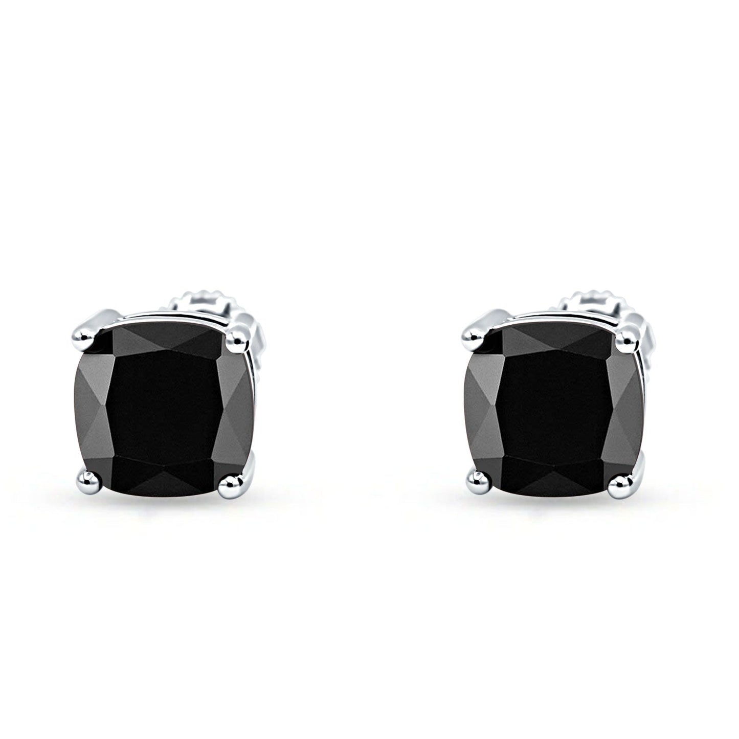 Solitaire Screw Back Stud Earring Excellent Cushion Cut Simulated Black CZ