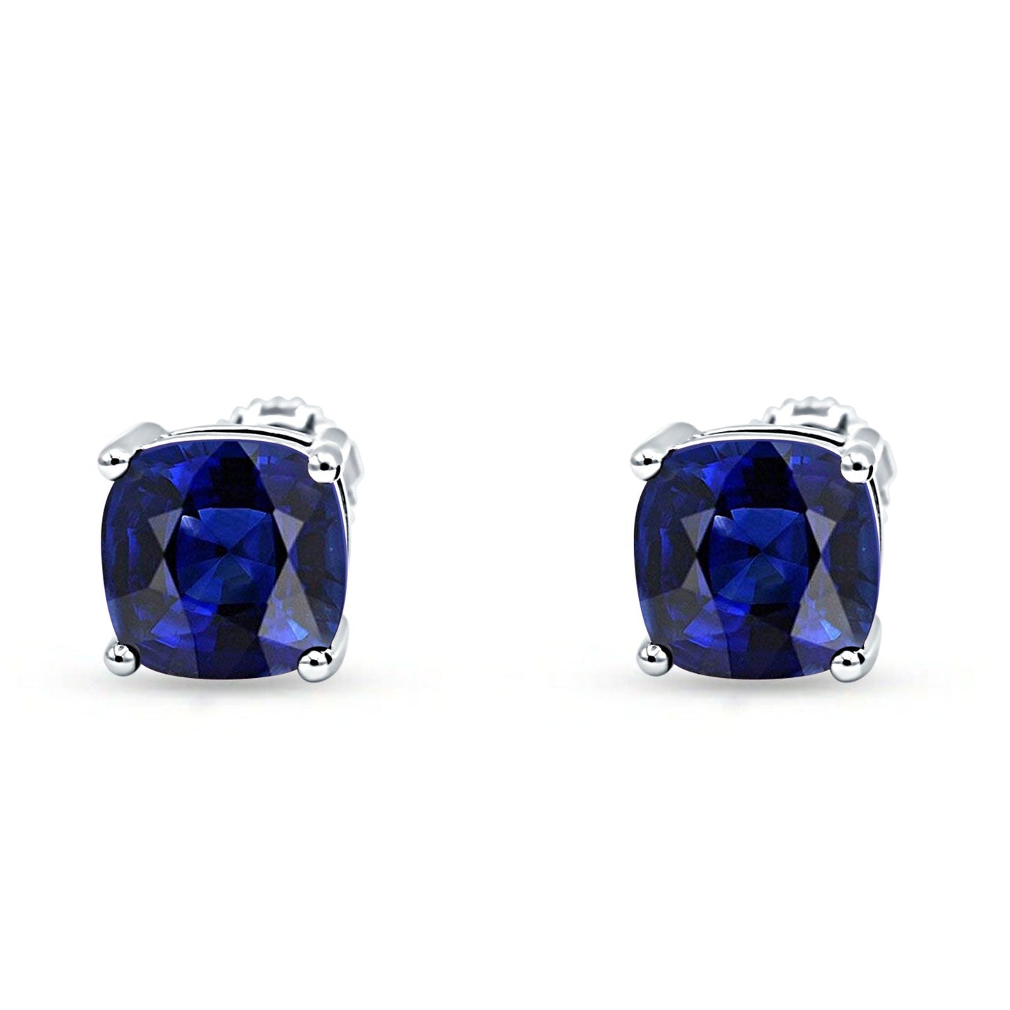 Solitaire Screw Back Stud Earring Excellent Cushion Cut Simulated Blue Sapphire CZ